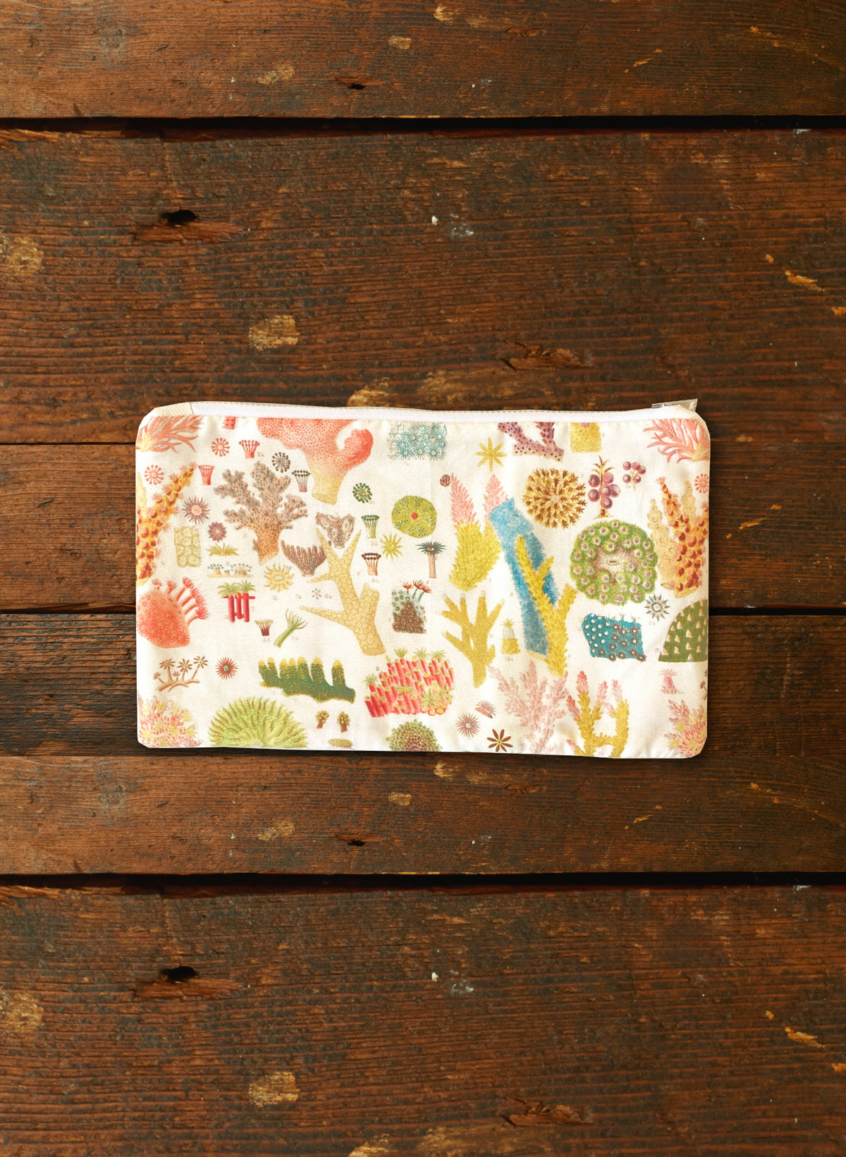 Zip Pouch- Medium - Cream Coral Reef