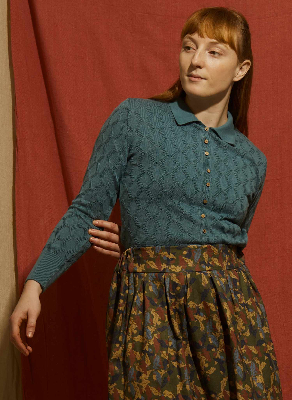 Rosie Top - Teal Pointelle
