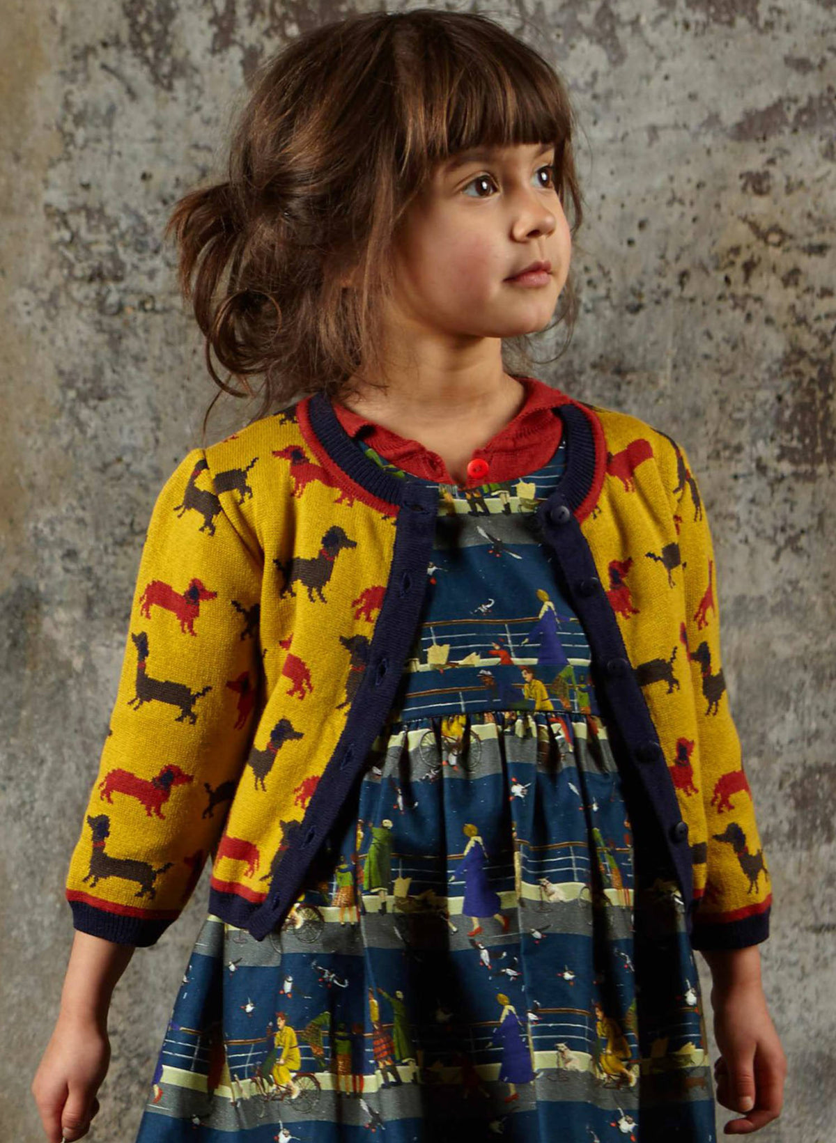 Children's Cardigan - Mustard Sausage Dog