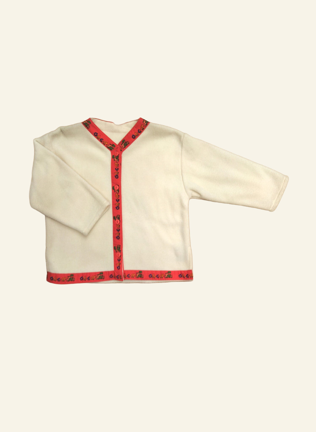 Children's Folk Jacket - Cream Fleece/Red ABC Trim