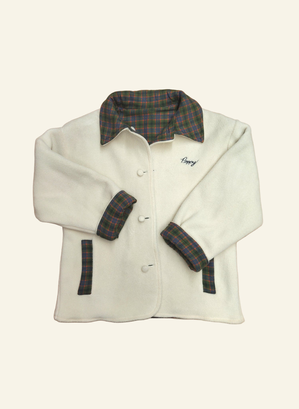 Children's Reversible Jacket - Cream Fleece/Green Tartan