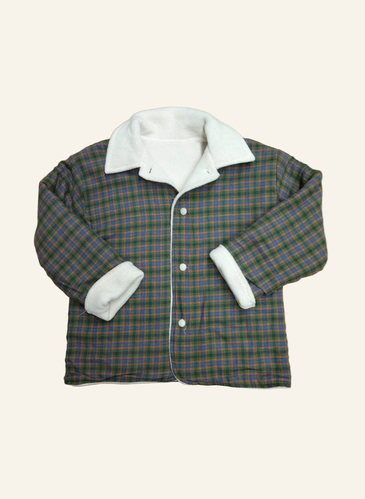 Children's Reversible Jacket - Cream Fleece/Green Tartan