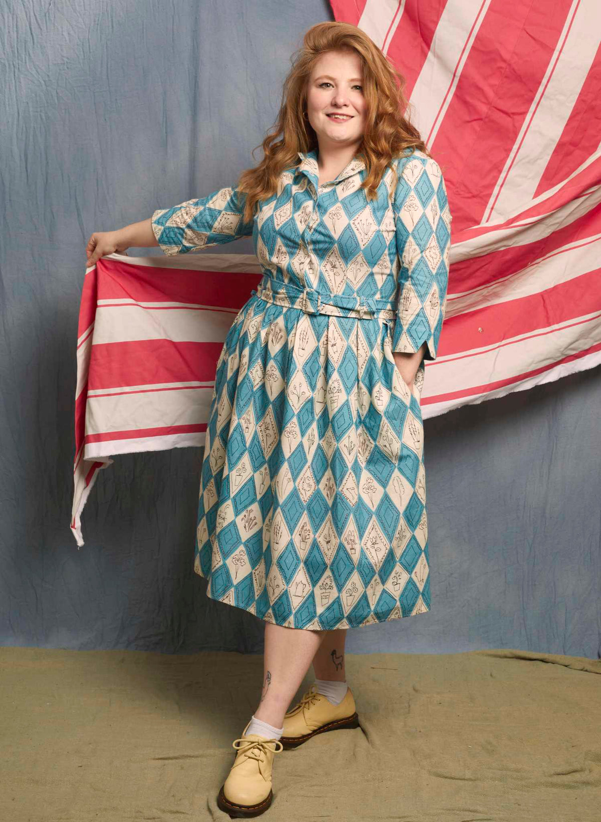 Cynthia - Teal Diamonds Dress