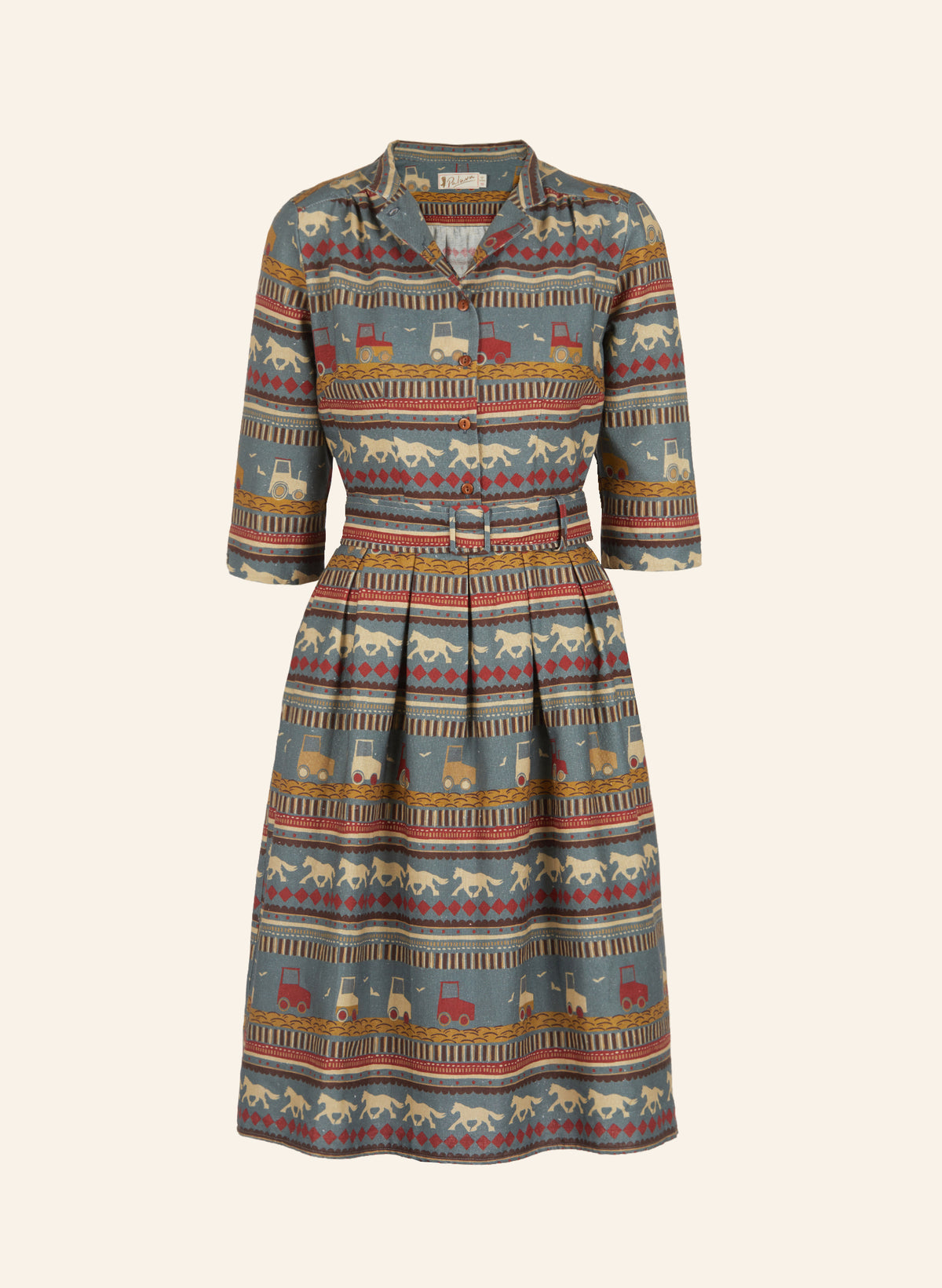 Cynthia - Teal Spinning Horses Dress