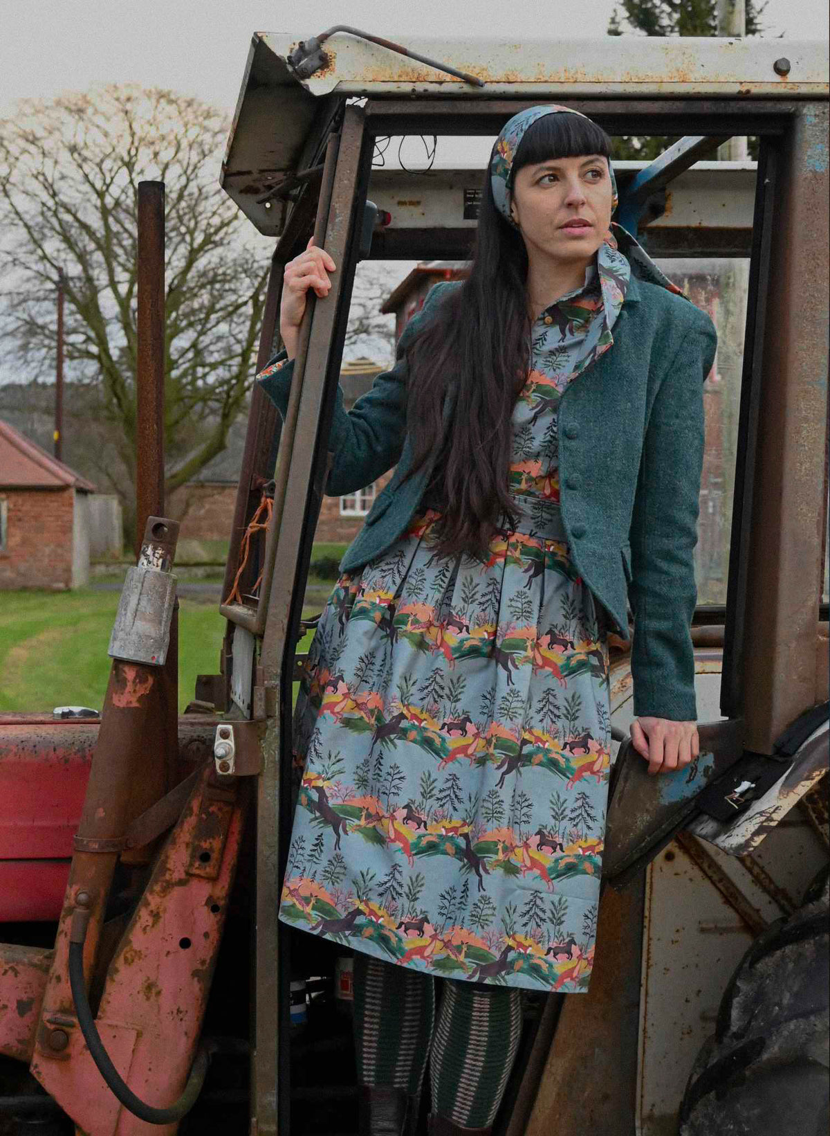 Cynthia - Eggshell Leaping Deer Dress
