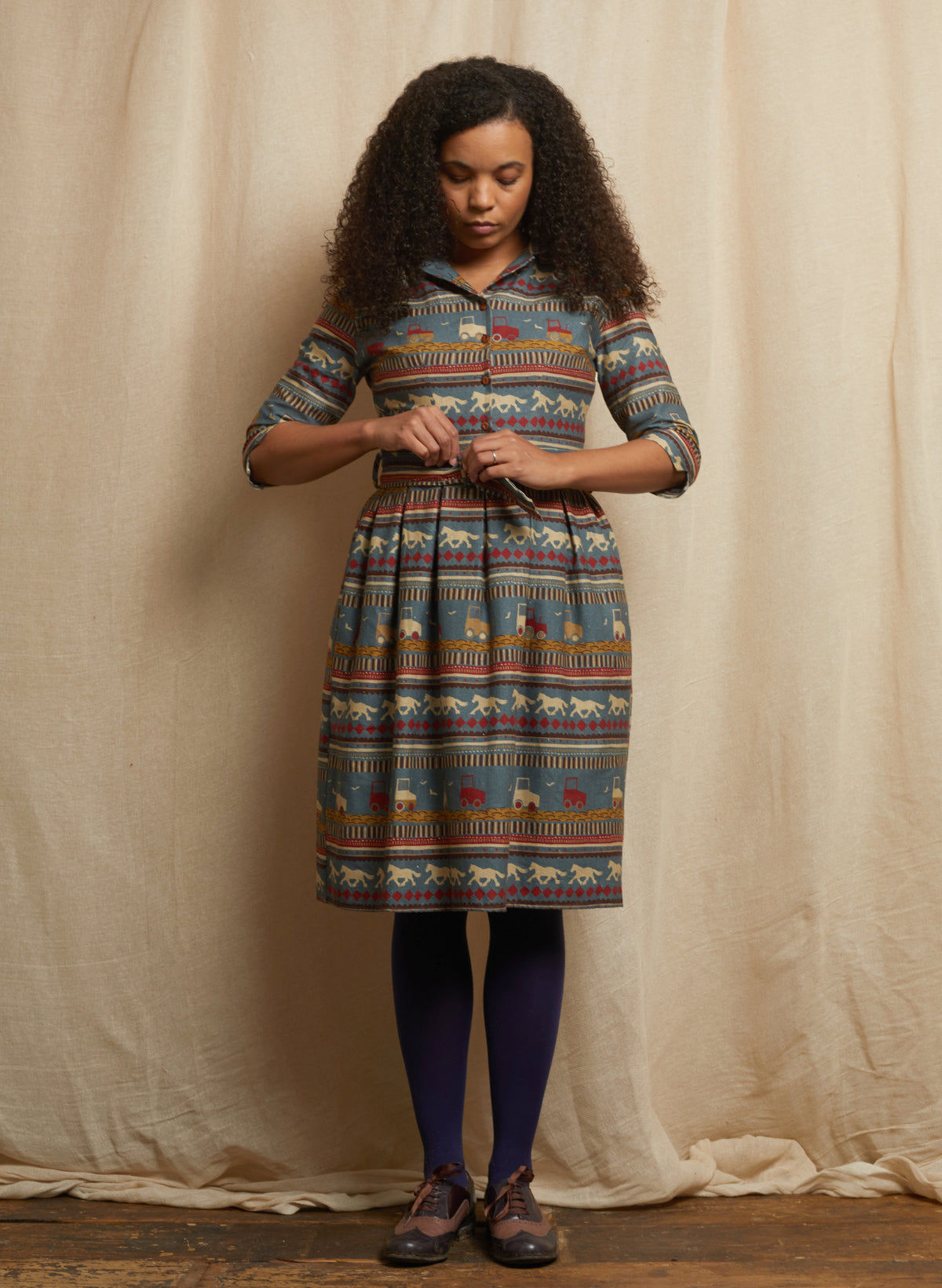 Cynthia - Teal Spinning Horses Dress