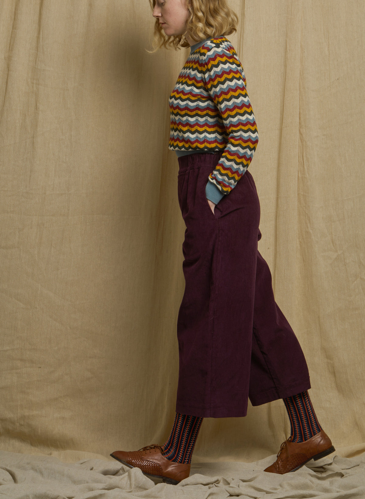 Edith - Plum Needlecord Trousers