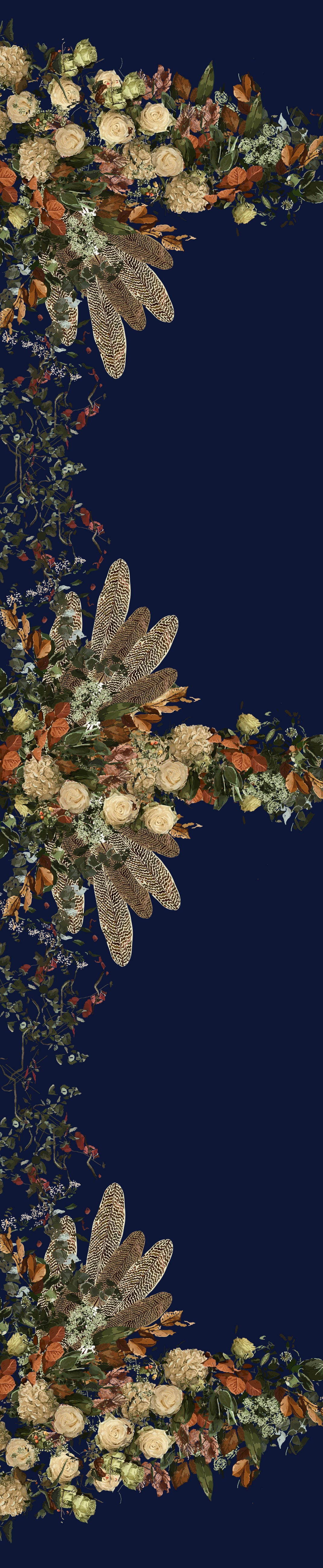 Remnant - 100x128cm - Navy Floral Feather - Cotton Twill