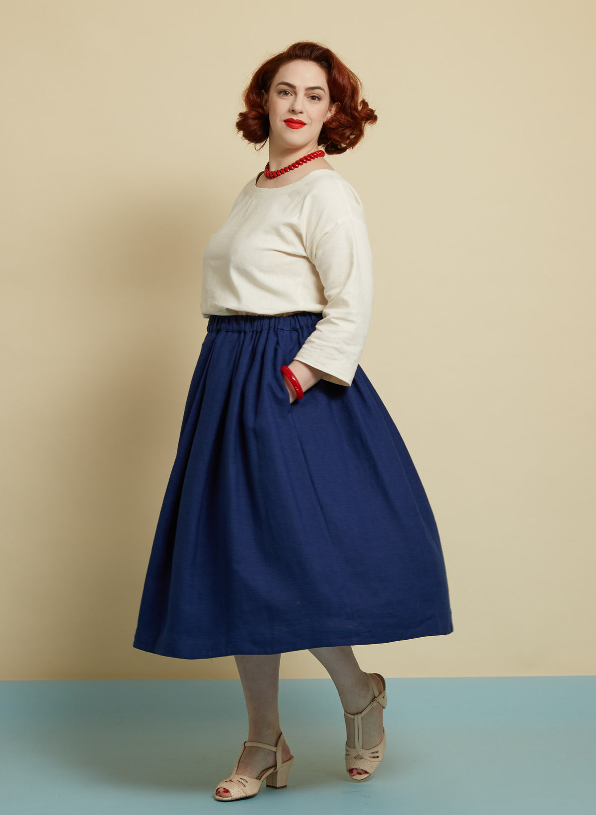 100% Linen Navy Midi Skirt | Made in the UK | Palava