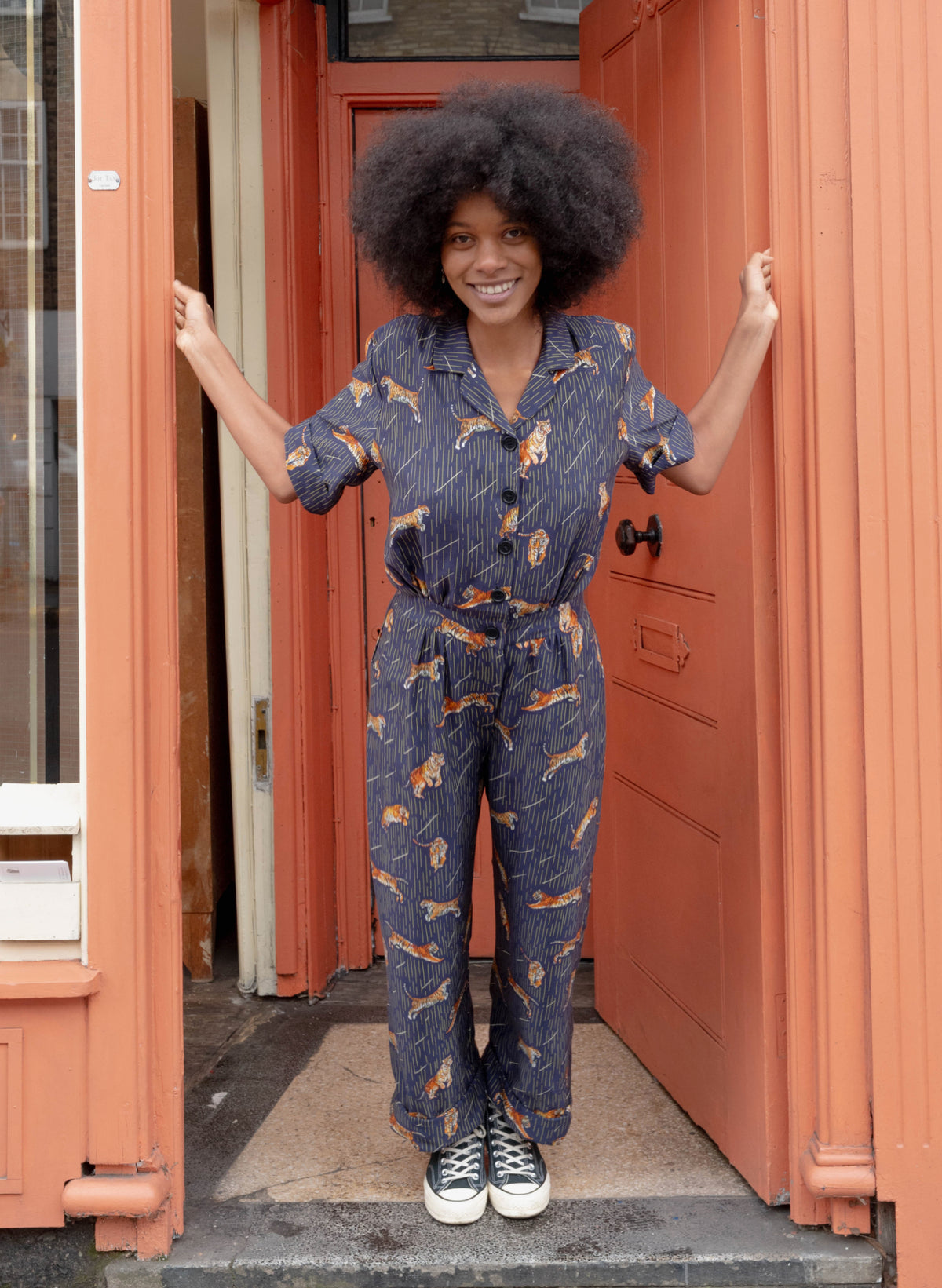 Francesca Long Jumpsuit - Navy Tigers
