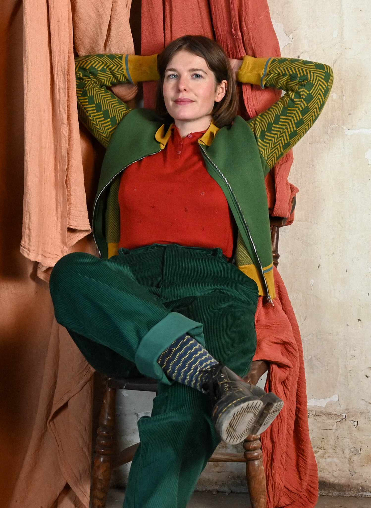 Thelma - Bottle Green Corduroy Trousers