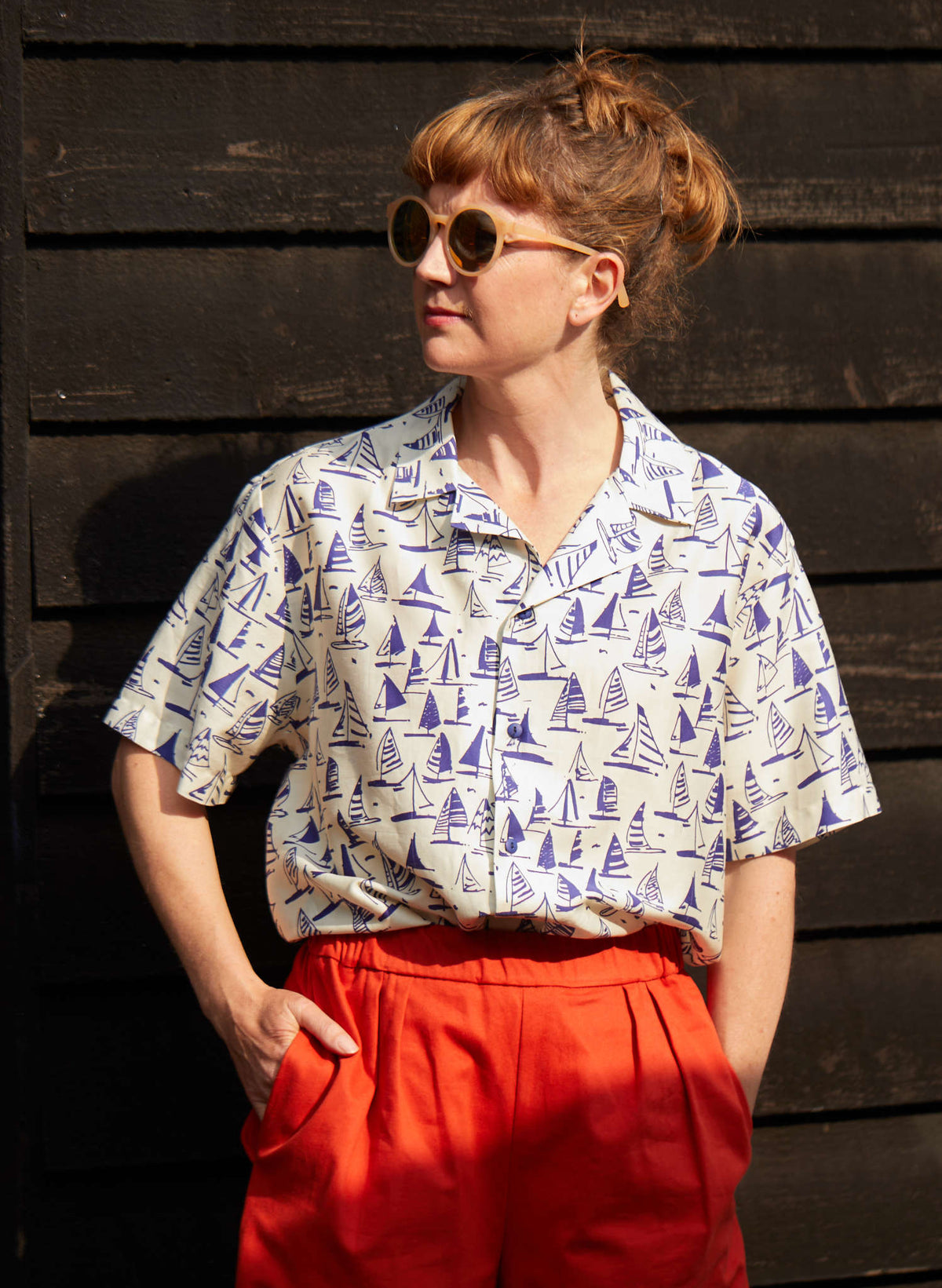 Short-Sleeved Ivory Sailboats TENCEL™ Shirt | Made in UK