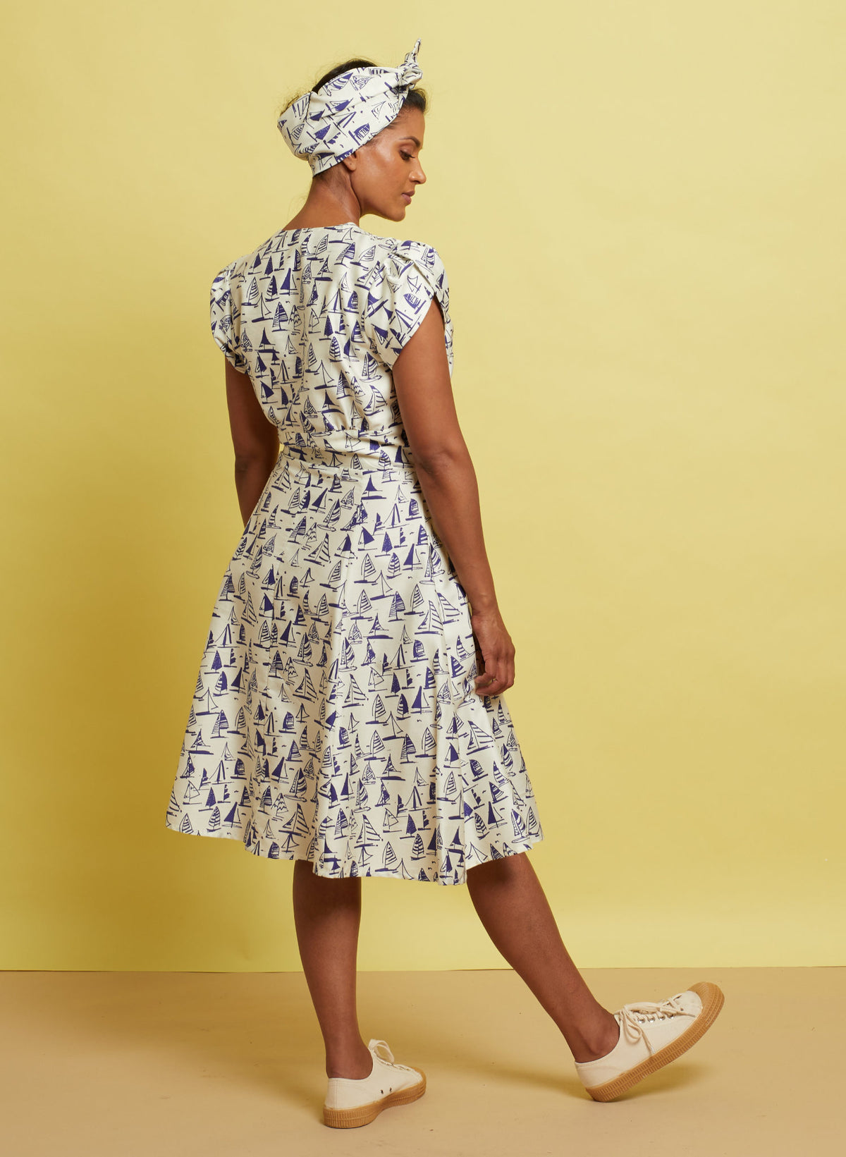 V-Neck Knee-Length Sailboats Dress | TENCEL™ | Made in UK