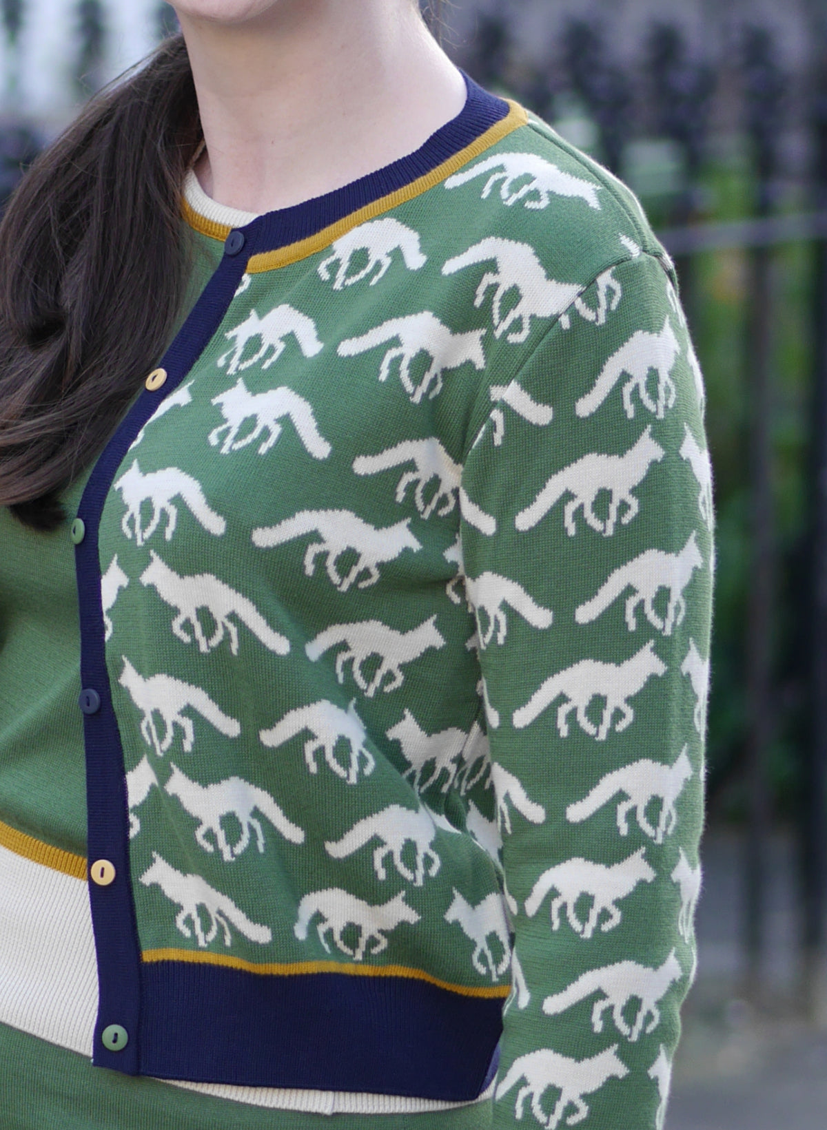 Vera Jacquard Cardigan - Green Fox