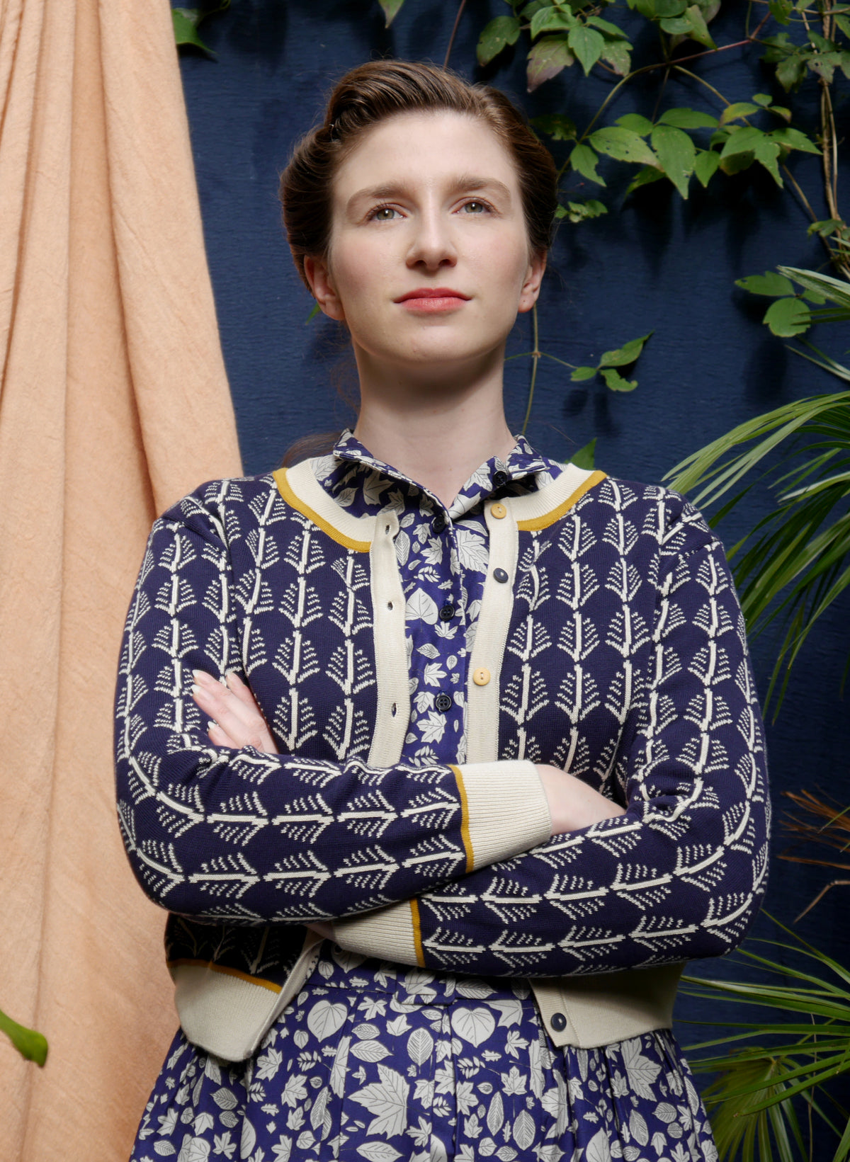 Vera Jacquard Cardigan - Navy Feather