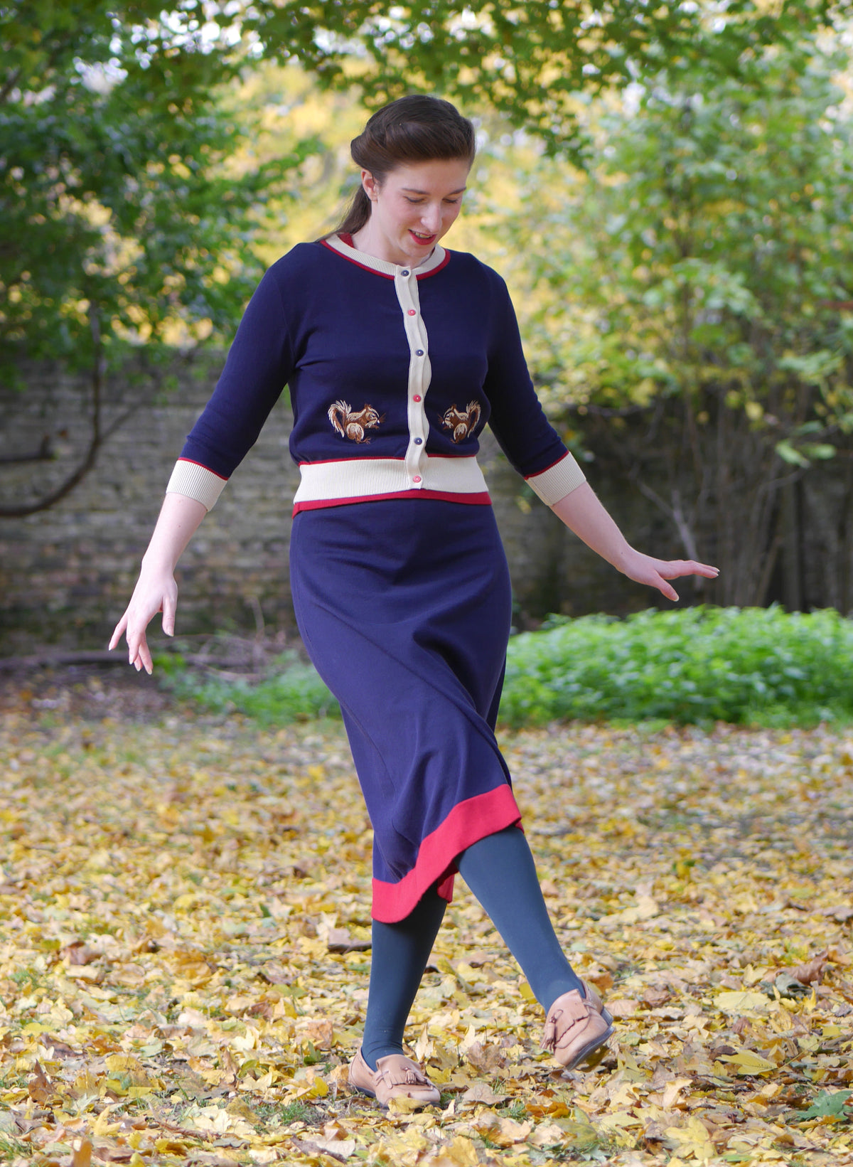 Vera - Navy Embroidered Squirrel Cardigan