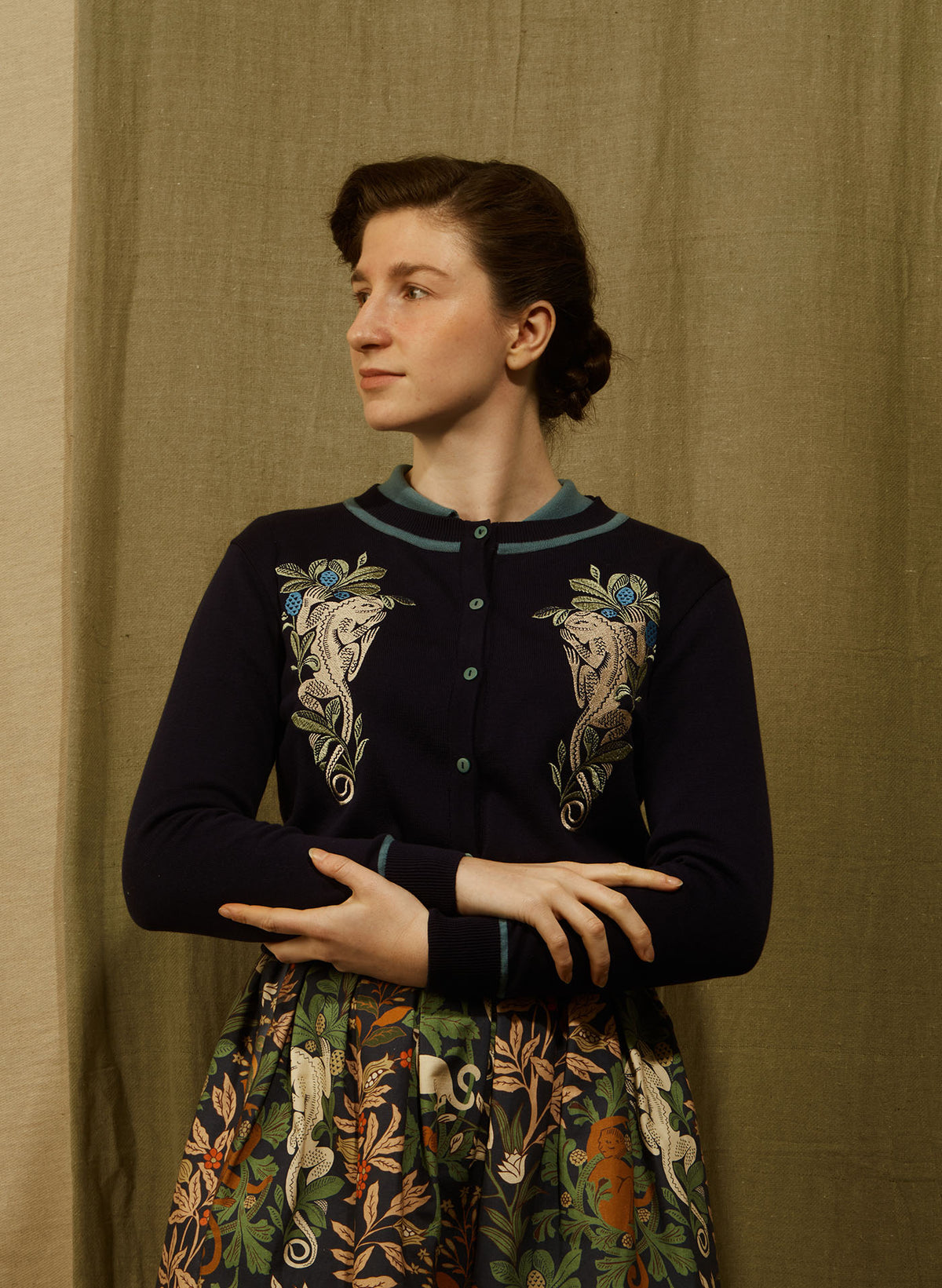 Vera Embroidered Cardigan - Navy Lizard
