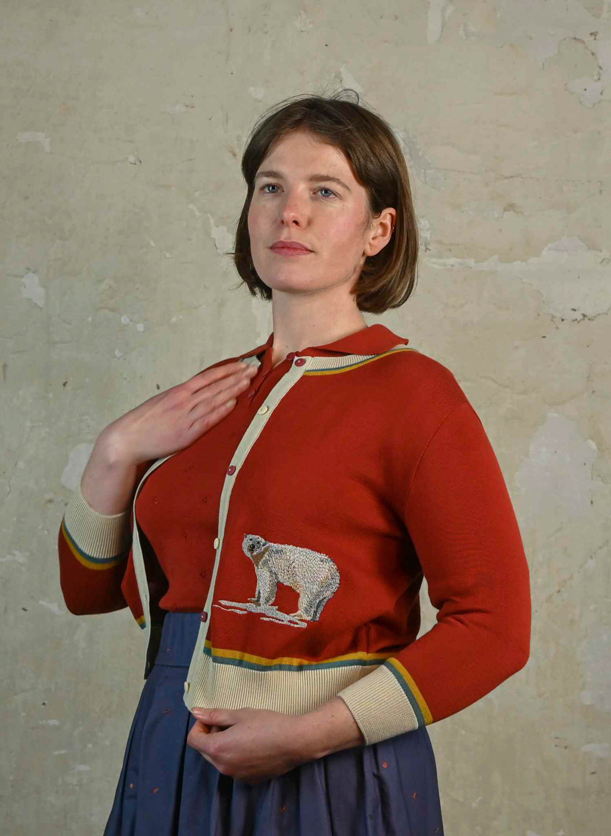 Vera Embroidered Cardigan - Rust Polar Bear