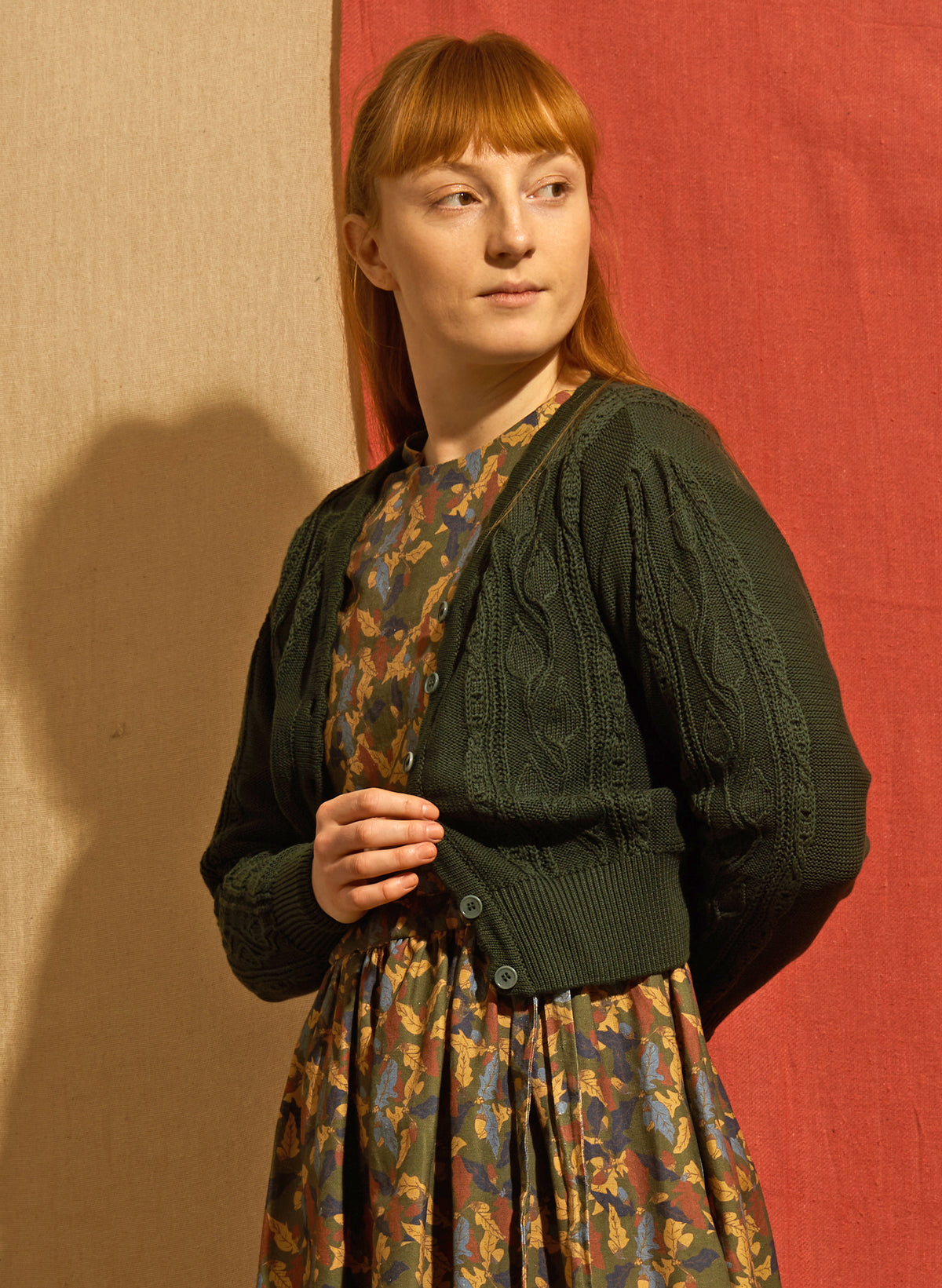 Leah Cardigan - Green Winter Floral