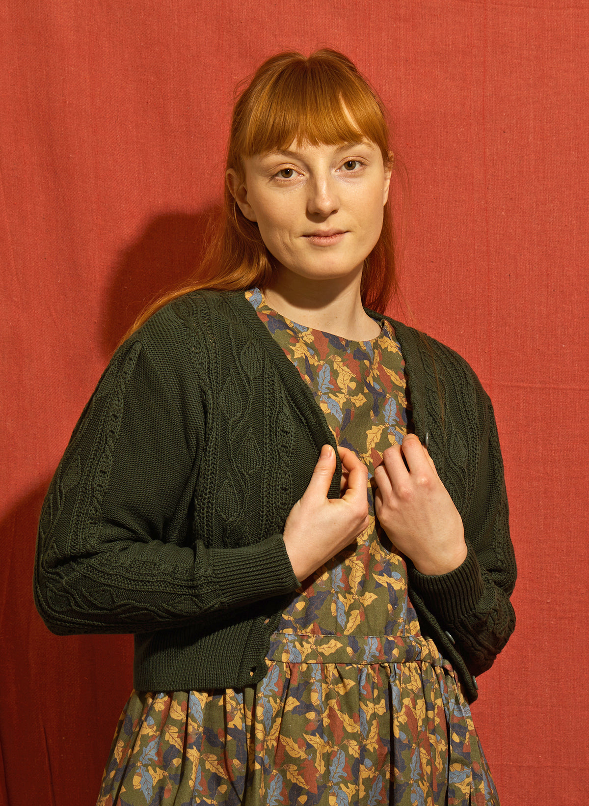 Leah Cardigan - Green Winter Floral