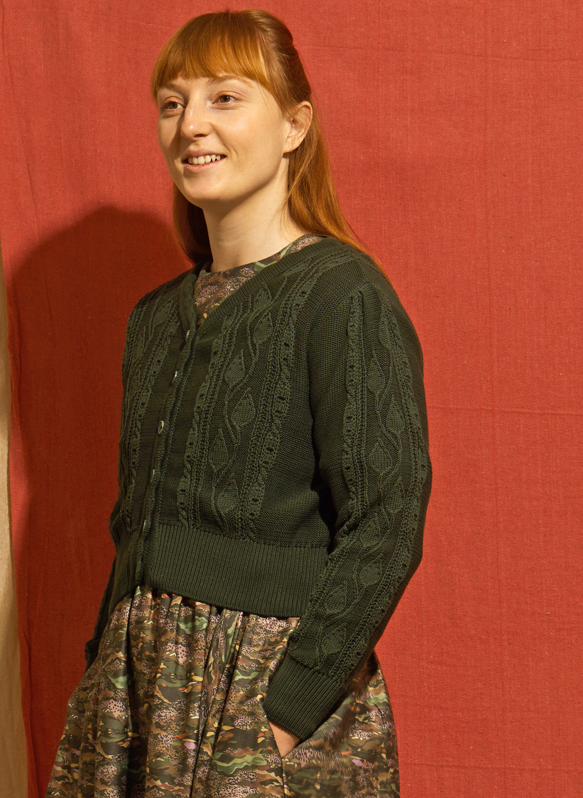 Leah Cardigan - Green Winter Floral