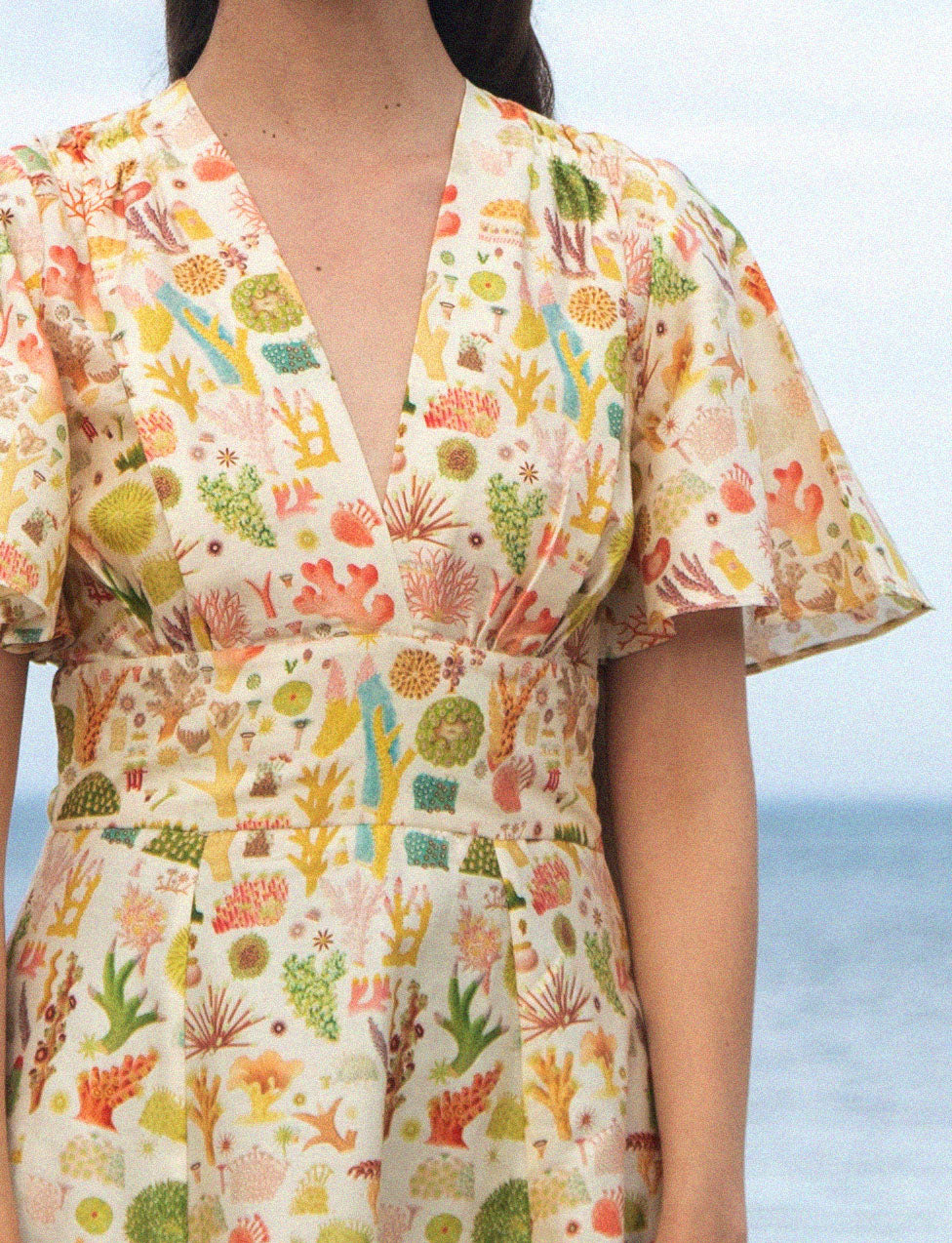 Rita Long-sleeve Dress - Cream Coral Reef