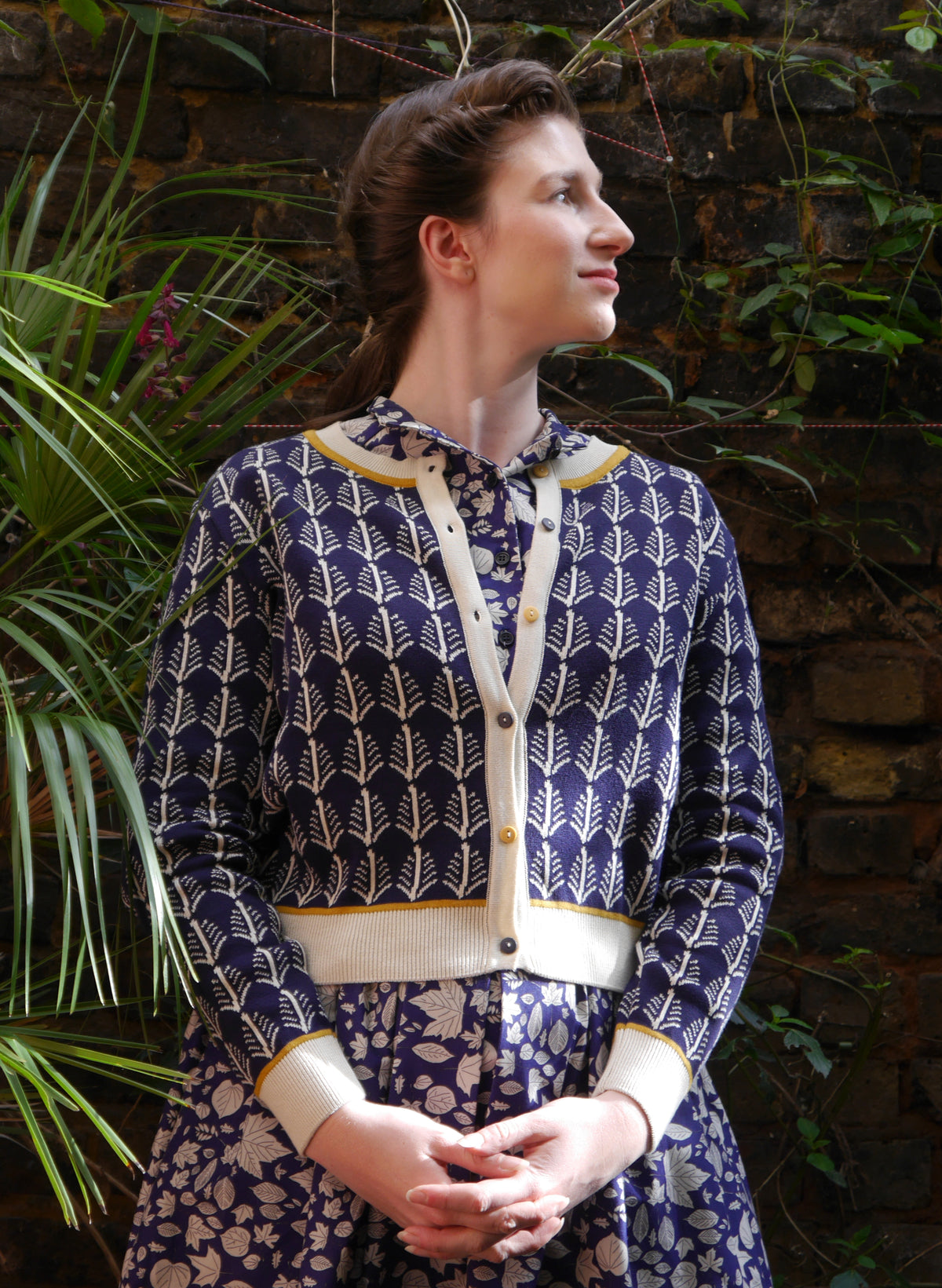 Cynthia Dress - Navy Autumn Leaves
