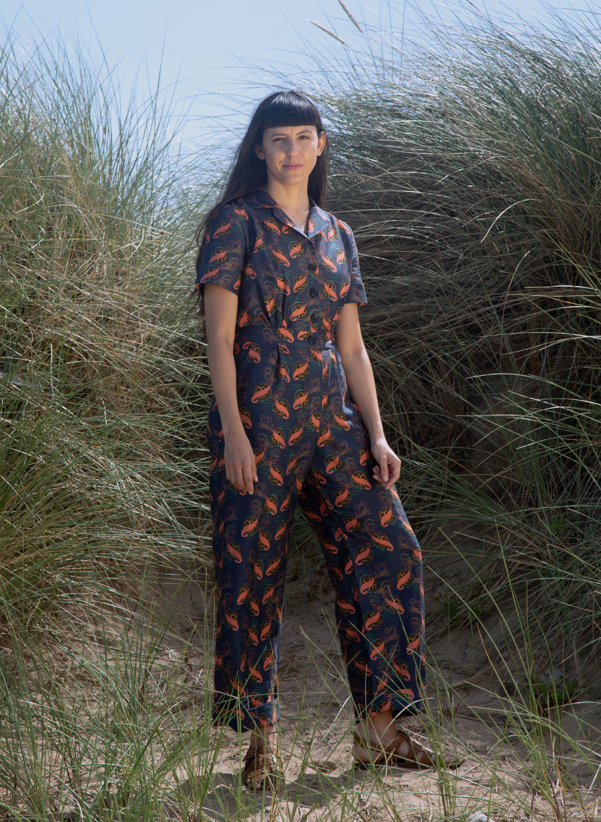 Francesca Long Jumpsuit - Navy Prawn Cocktail