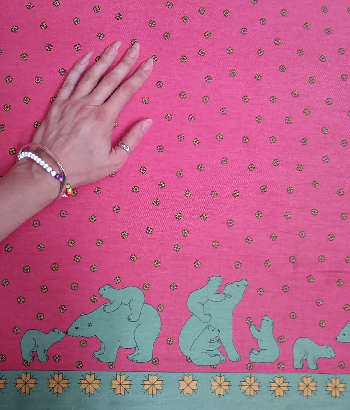 Pink Polar Bear Fabric - Cotton twill
