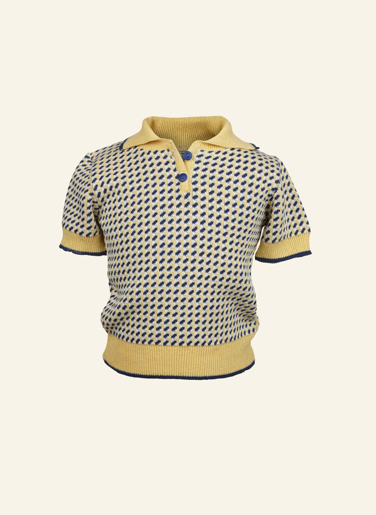 Lemon/Navy Geometric Children's Knitted Top | 100% Cotton