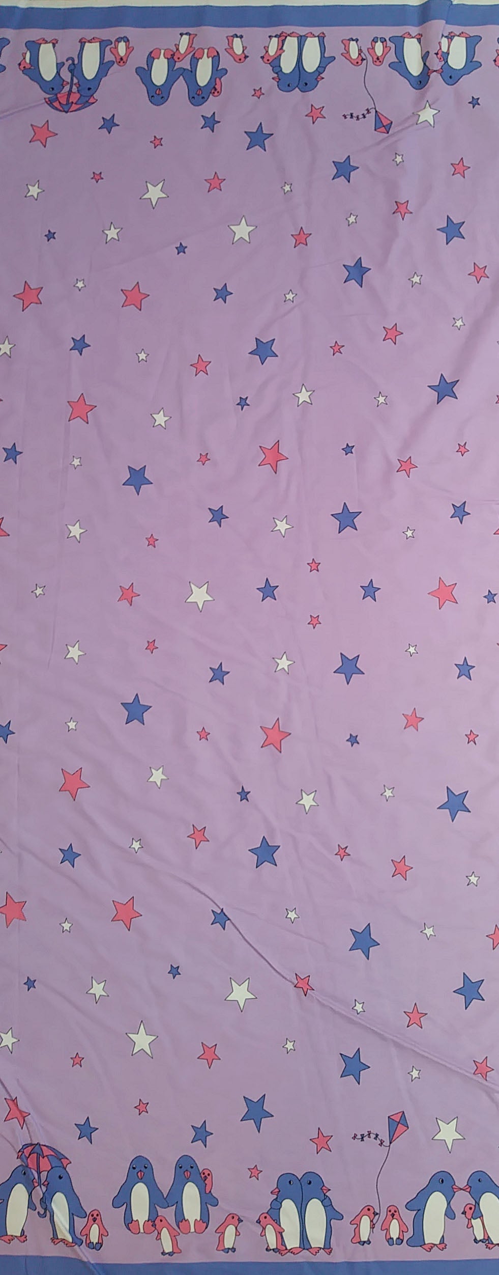 Remnant - 98cm - Purple Penguin Fabric - Cotton twill Fabric