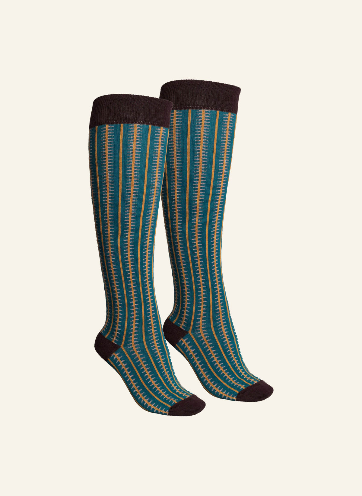 Knee High Socks - Teal/Mustard Rocket