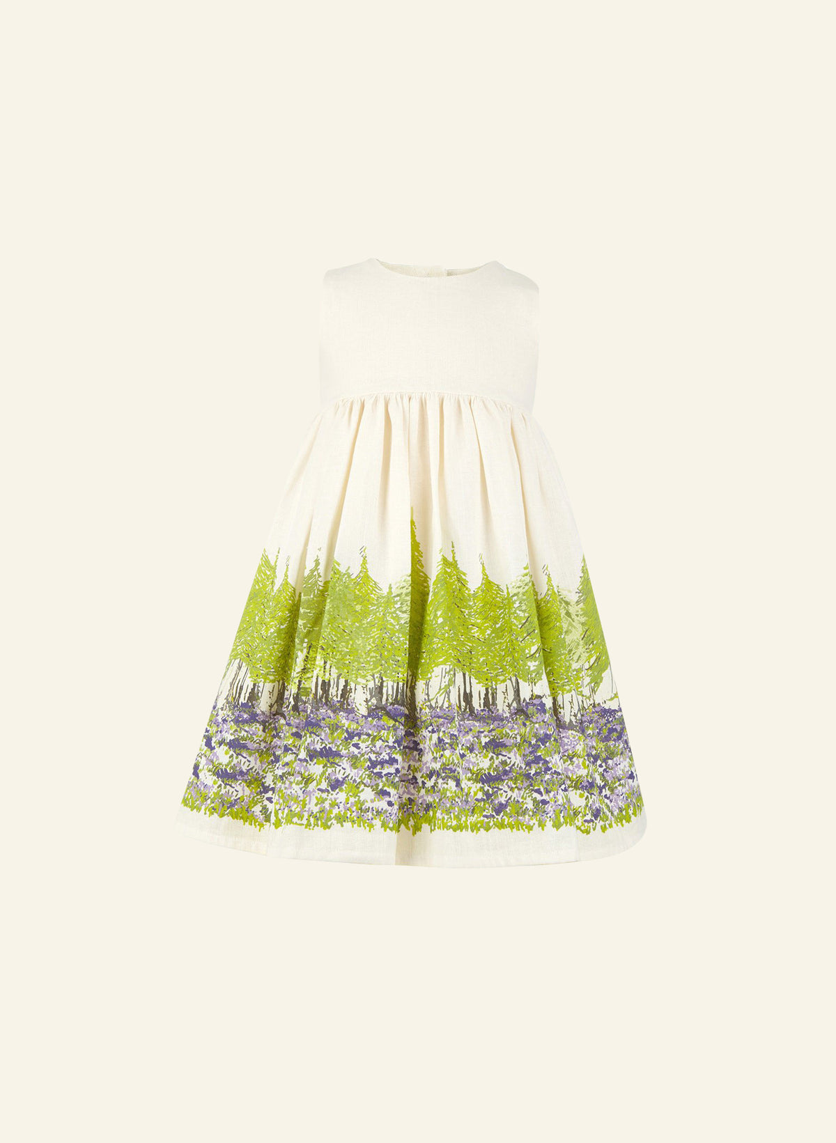 Ivory & Green Forest Print Children's Dress | 100% Linen