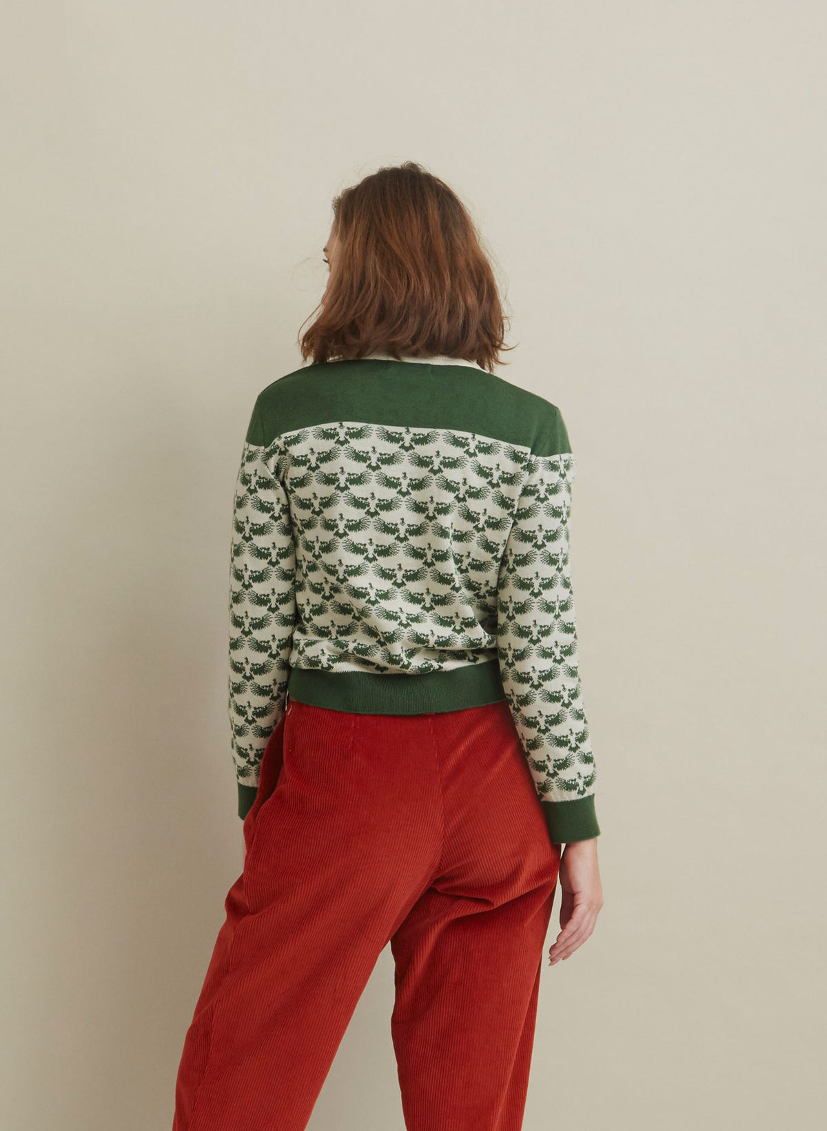 Aila - Green Jacquard Eagle - Knitted Top