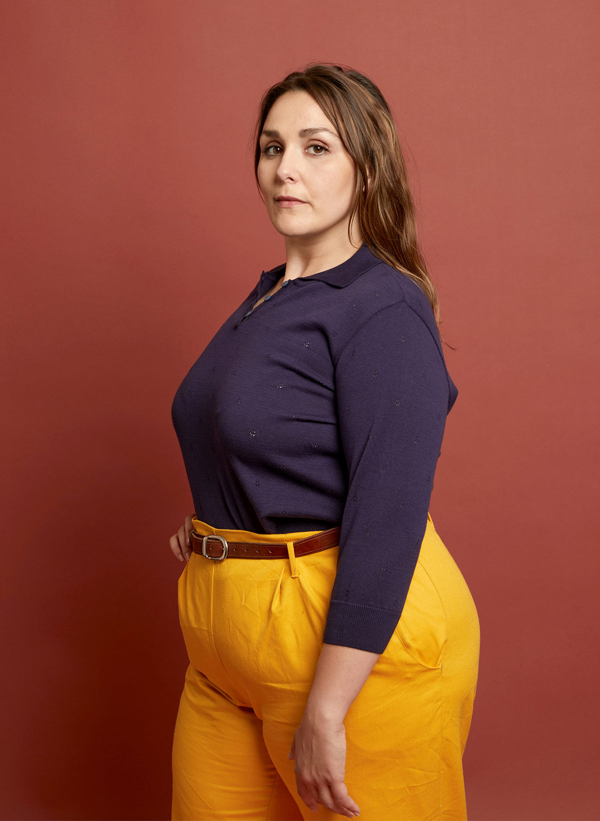 Aila Knitted Cotton Top - Navy