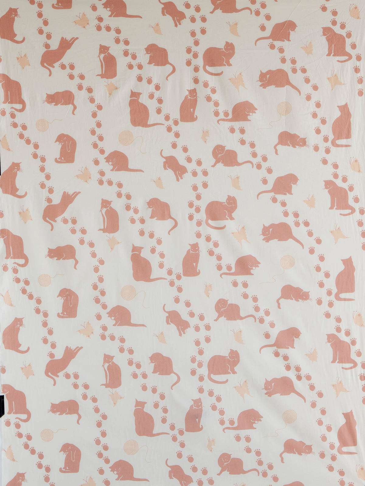 Ecru Large Cat Print Fabric - Cotton
