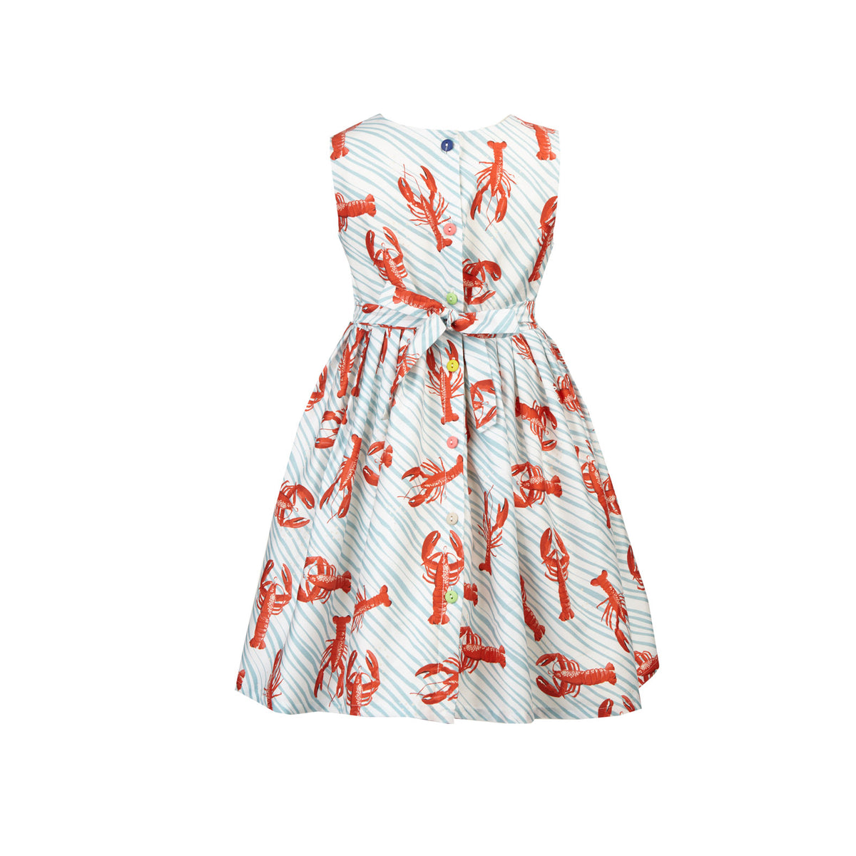 Martha - Light Blue Lobsters Organic Cotton Dress for Girls