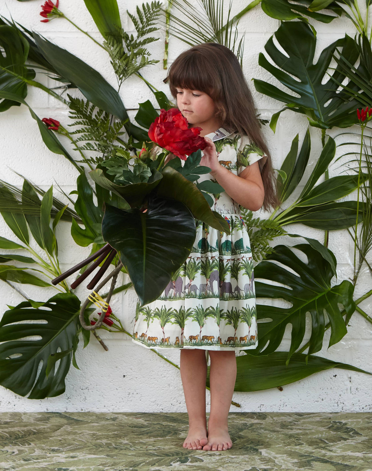 Tropical Zoo Print Girls' Shirt Dress | 100% Organic Cotton | Made in UK