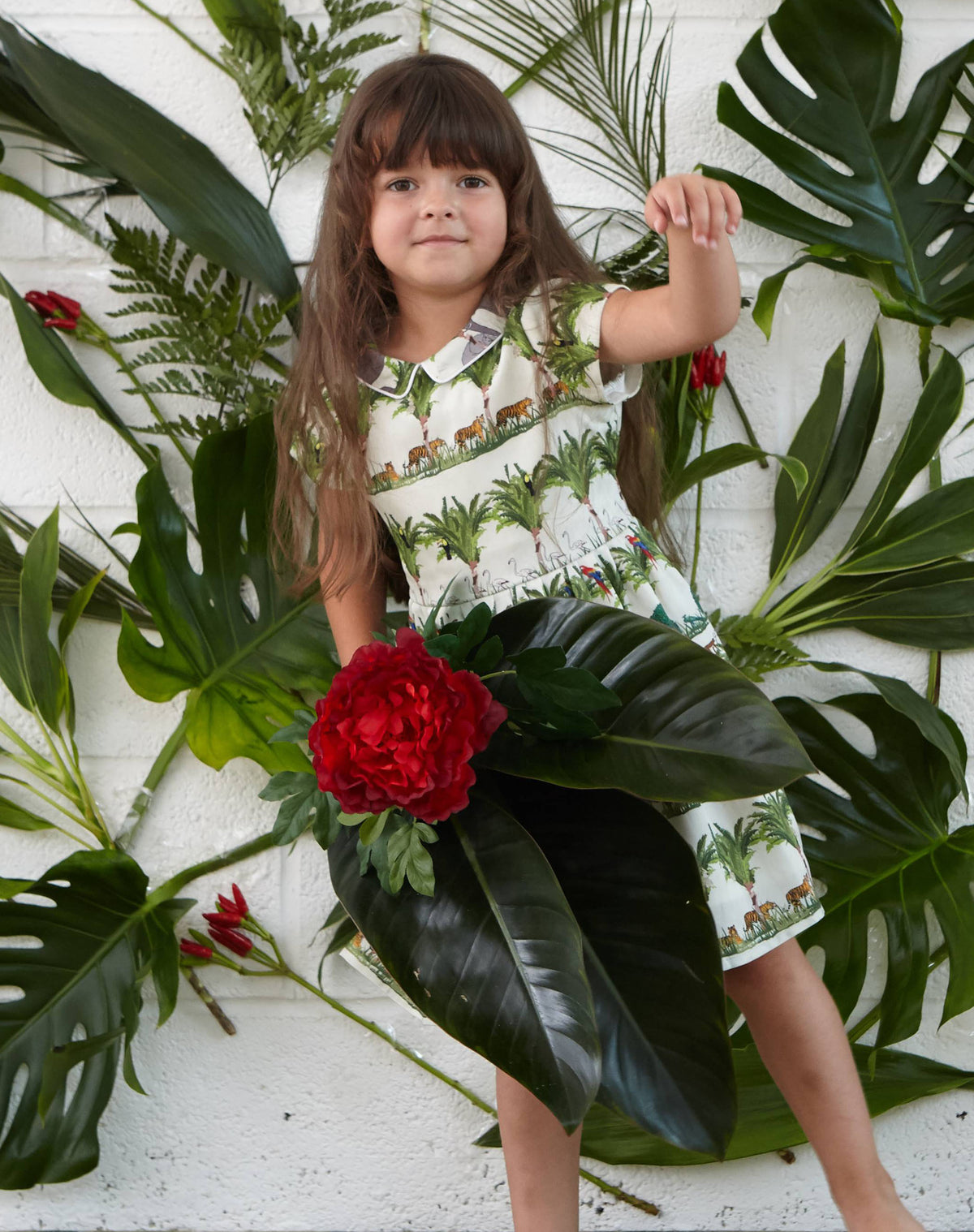 Tropical Zoo Print Girls' Shirt Dress | 100% Organic Cotton | Made in UK