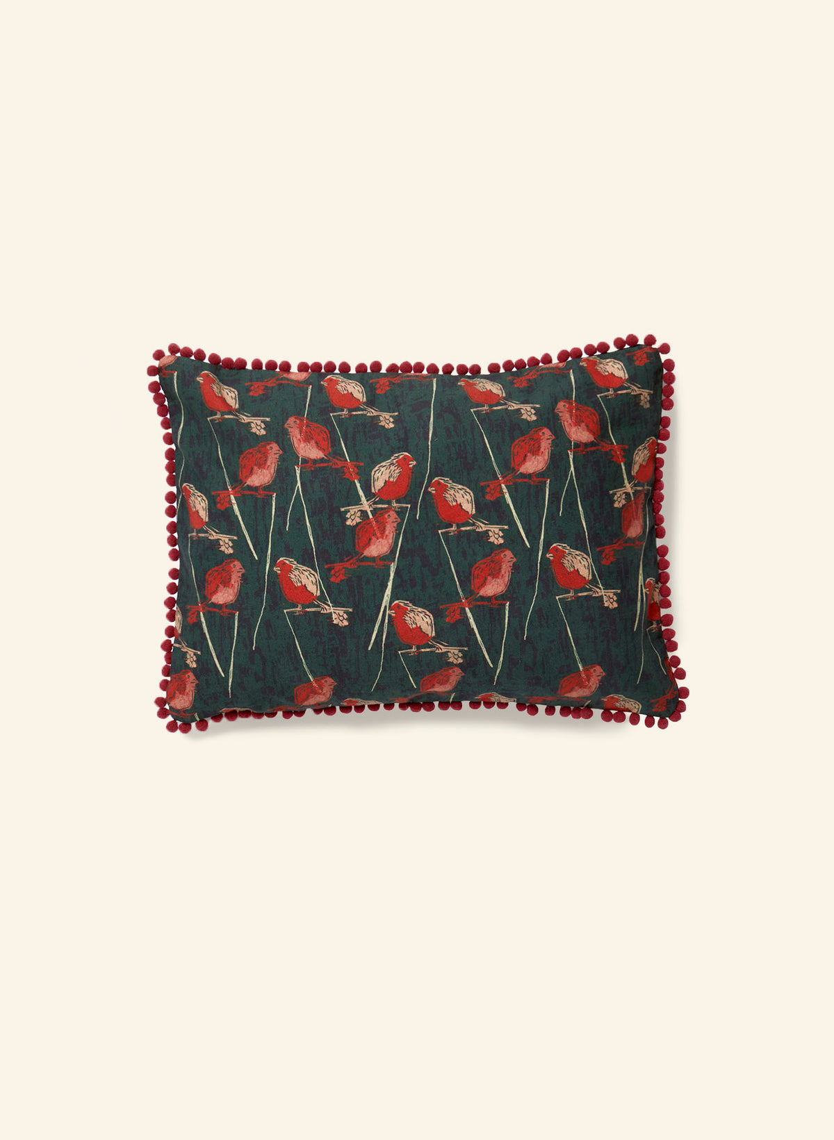 Rectangular Cushion Cover - Forest Green Robin