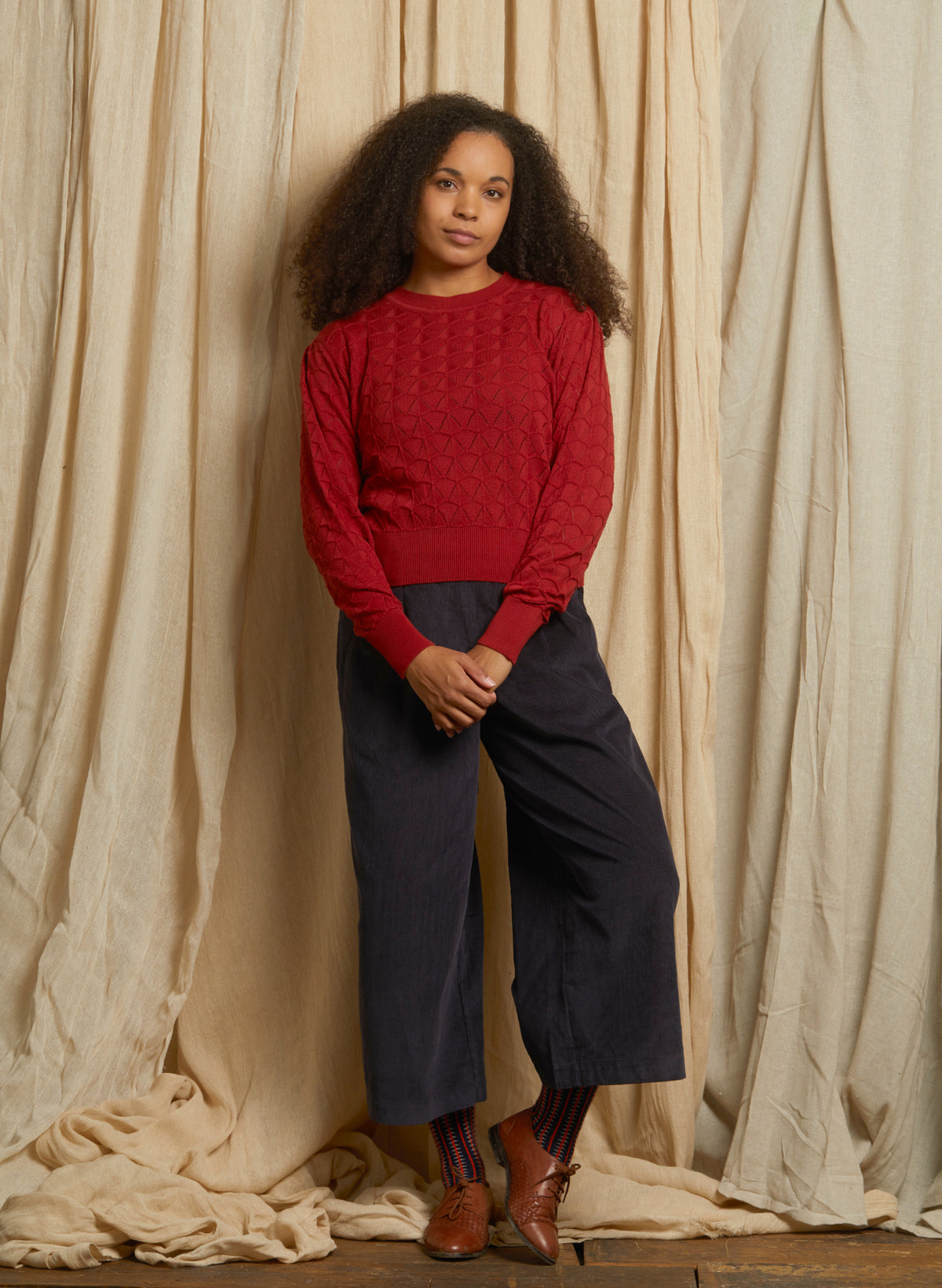 Clara - Rust Pointelle Top