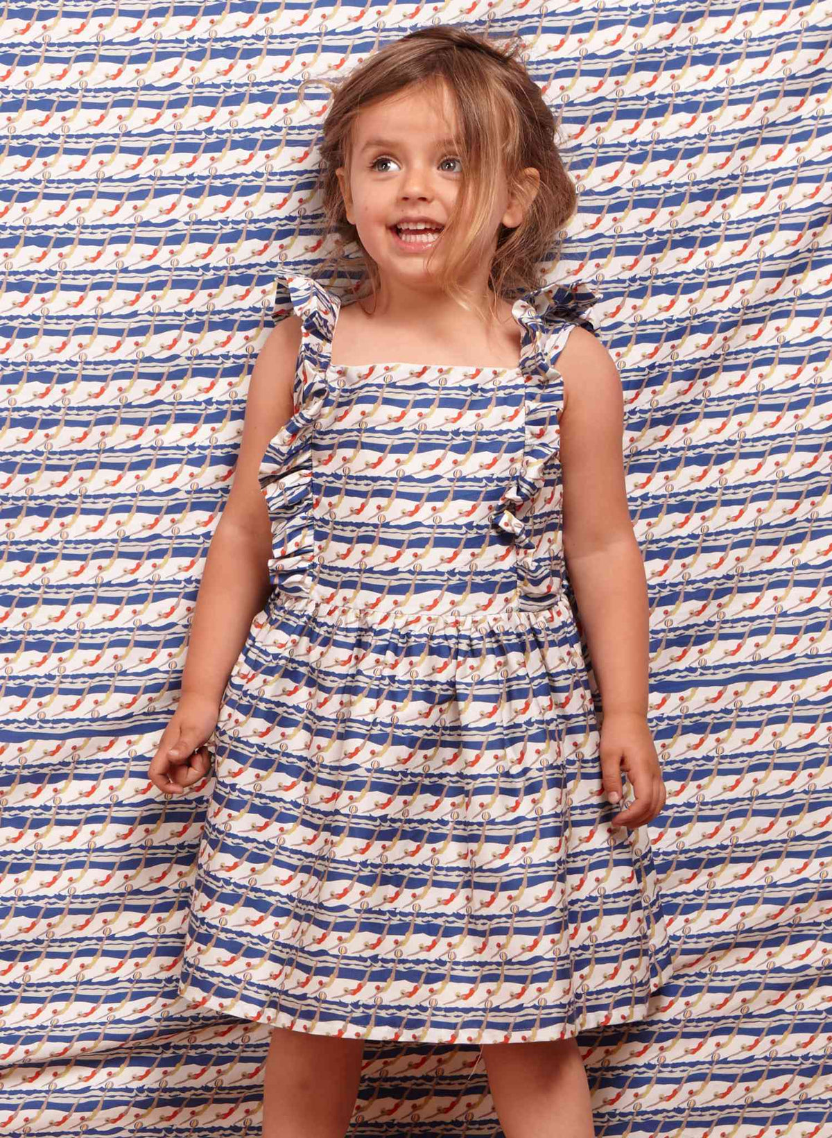 Claudia Children's Dress - Royal Blue Diver Rows