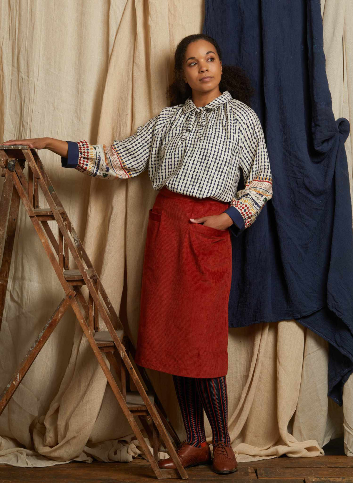 Cora - Rust Corduroy Skirt
