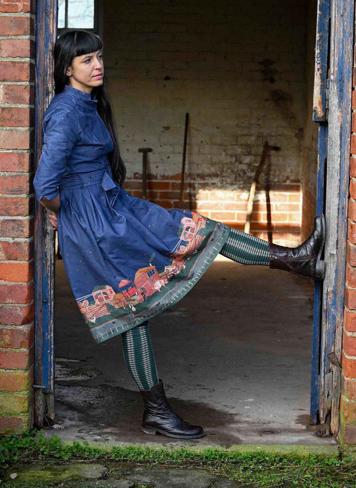 Cynthia - Farmyard Indigo Dress