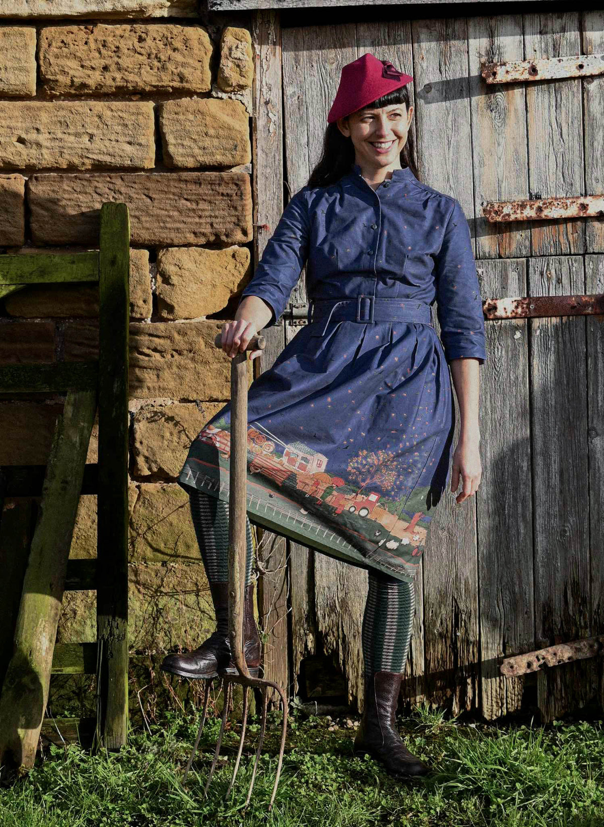 Cynthia - Farmyard Indigo Dress