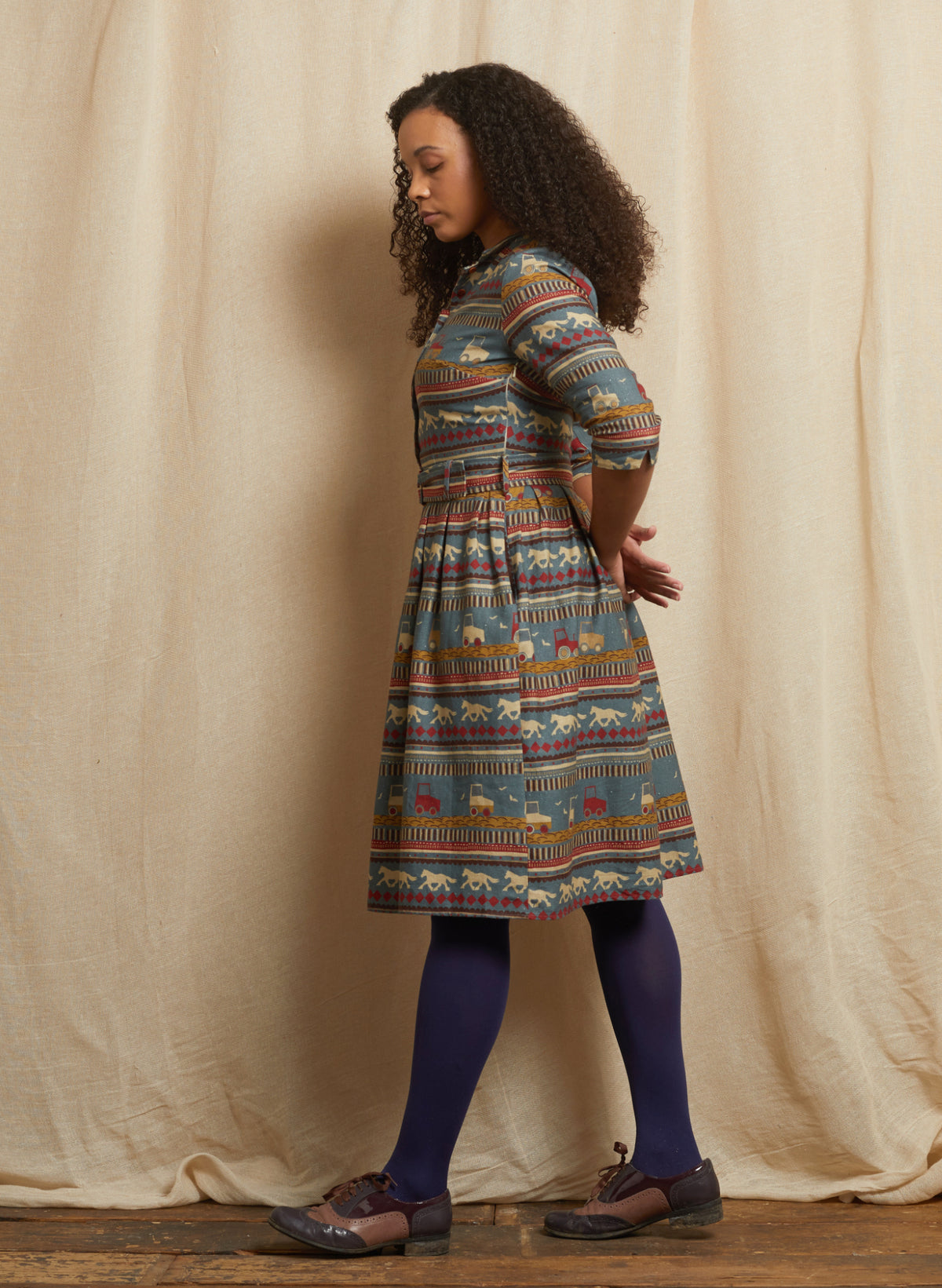 Cynthia - Teal Spinning Horses Dress