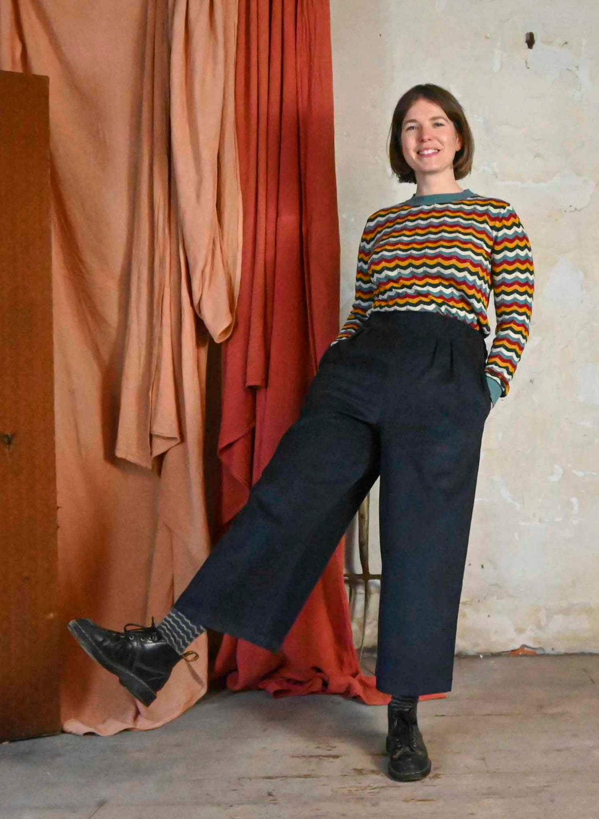 Edith - Petrol Needlecord Trousers