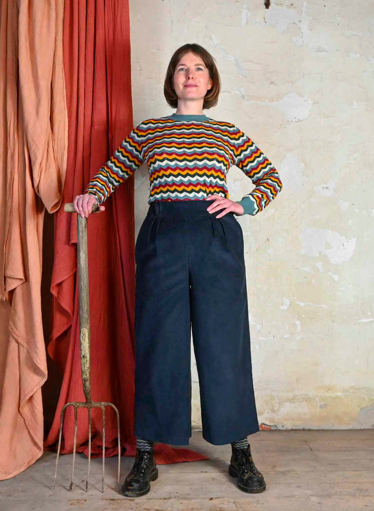 Edith - Petrol Needlecord Trousers