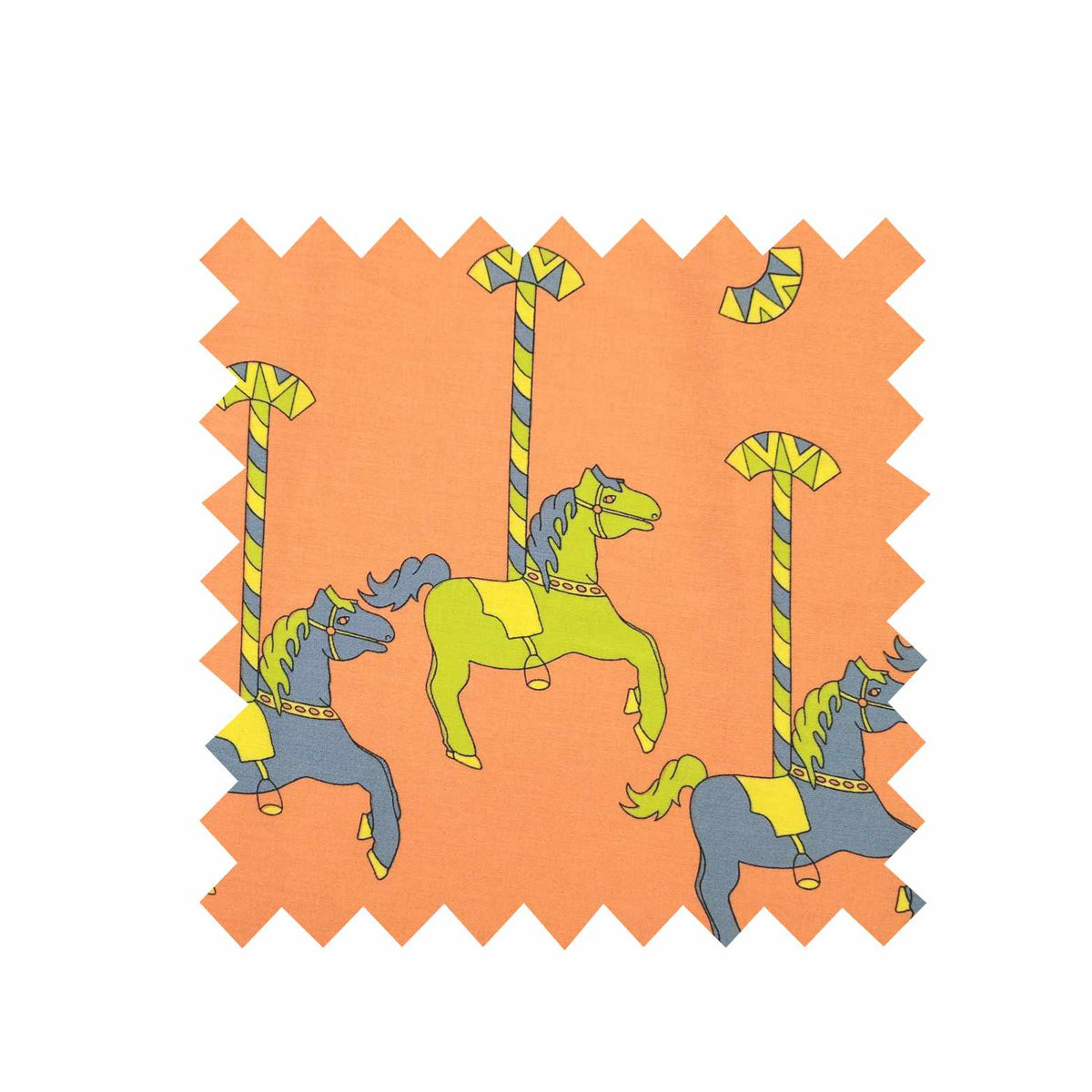 Orange Carousel Print Fabric - Cotton