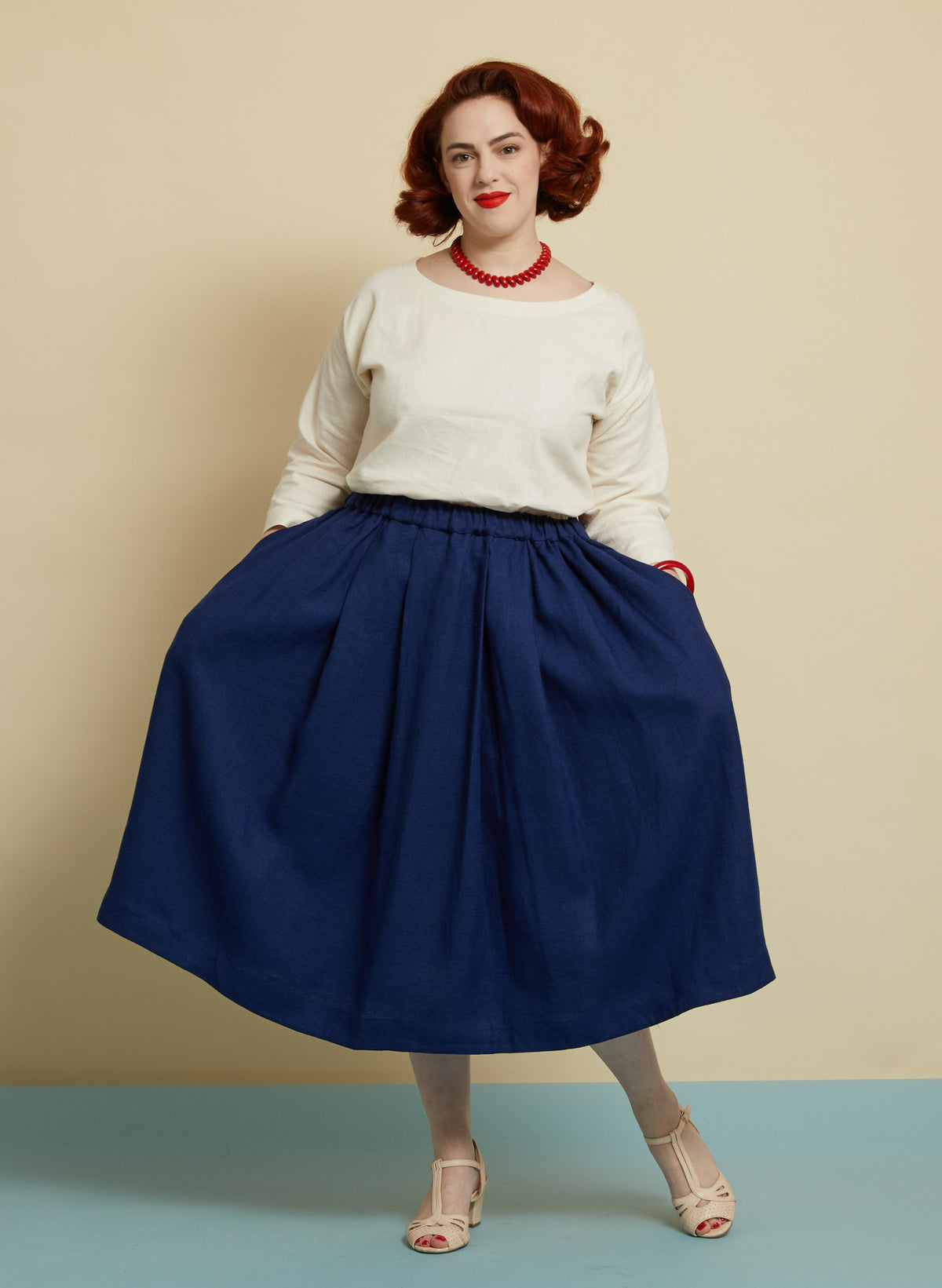 100% Linen Navy Midi Skirt | Made in the UK | Palava
